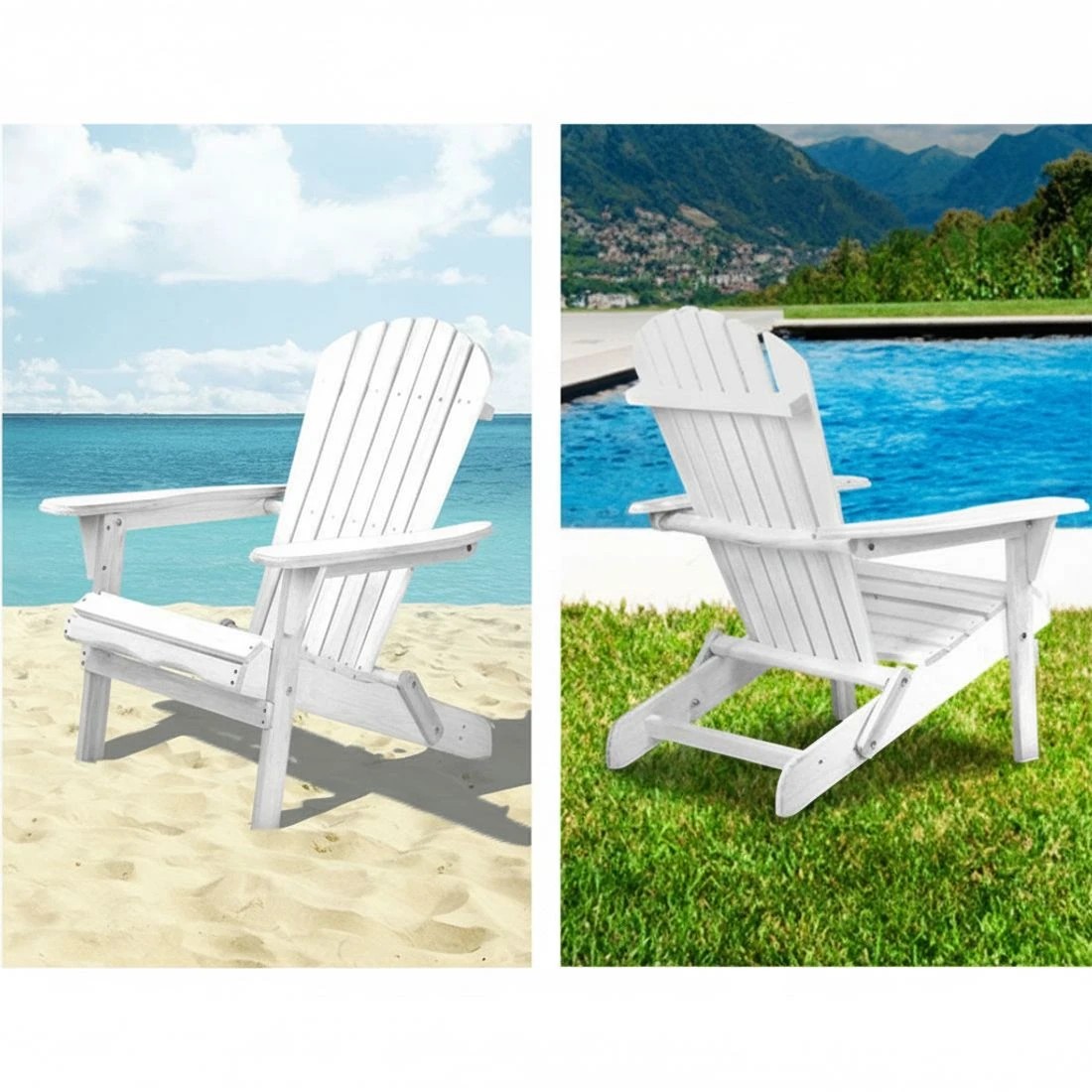 7 Gardeon Adirondack Outdoor Chairs Wooden Foldable Beach Chairs Patio Furniture Weather Resistant Easy Assembly - White, 7 of 8