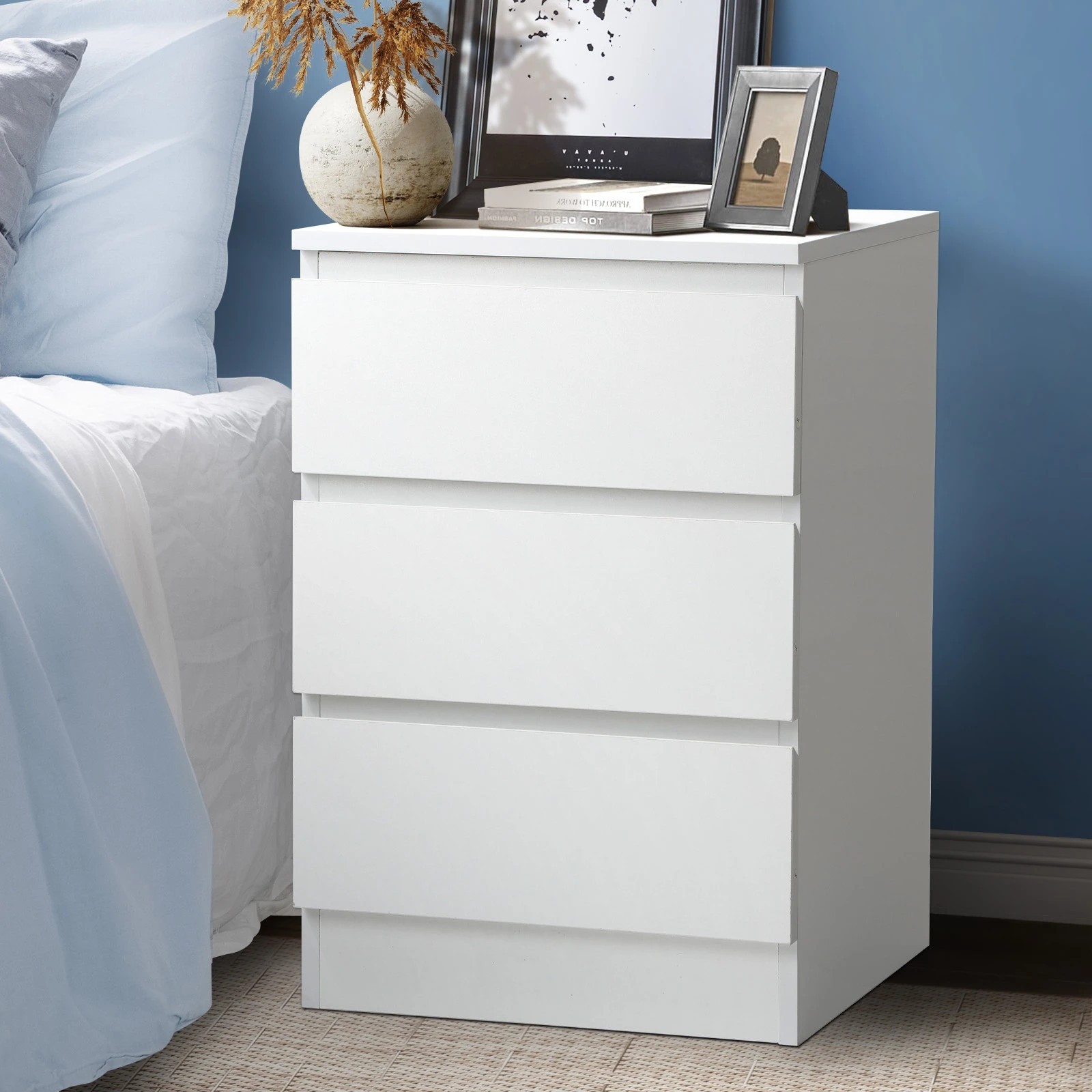 2 Oikiture Bedside Table 3 Drawers Side Tables Storage Cabinet Nightstand
 - White, 2 of 10