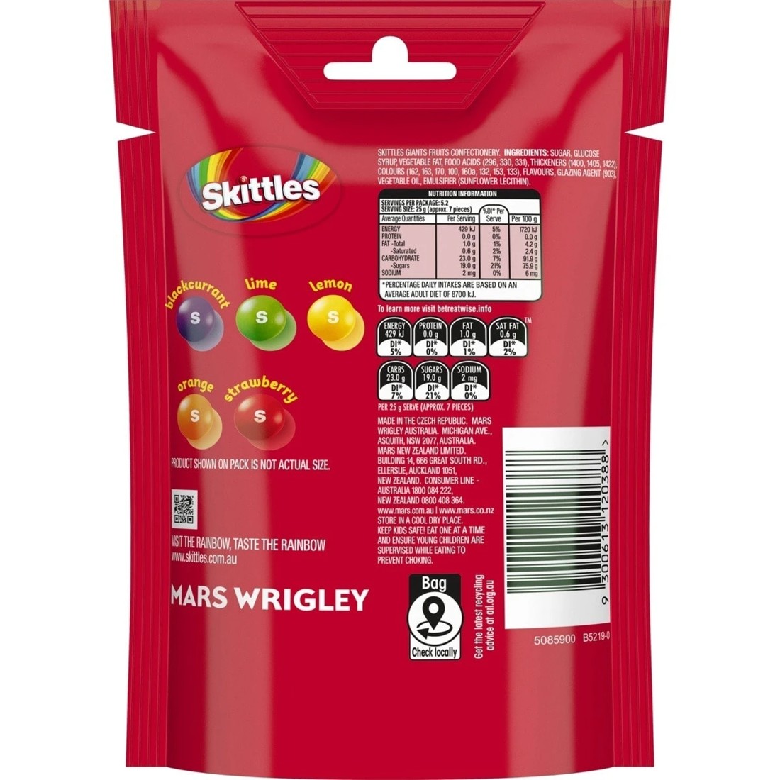 6 Skittles Giants Fruits Chewy Lollies Snack and Share Bag 132g, 6 of 6