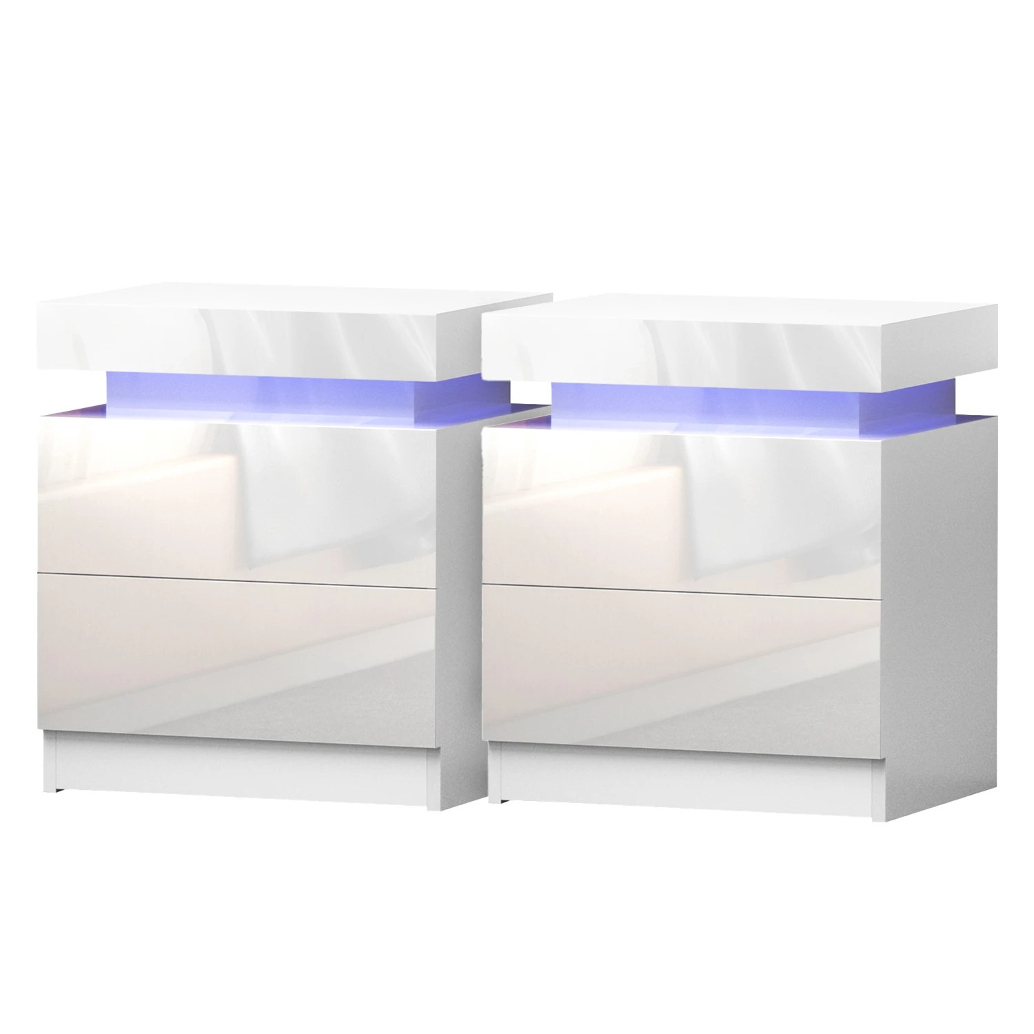1 Artiss 2X Bedside Table LED 2 Drawers Lift-up Storage - White, 1 of 7