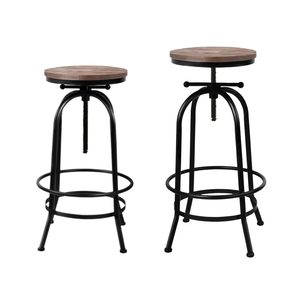 1 Artiss 4x Bar Stools Kitchen Dining Chairs Adjustable Wooden Vintage - Black, 1 of 6