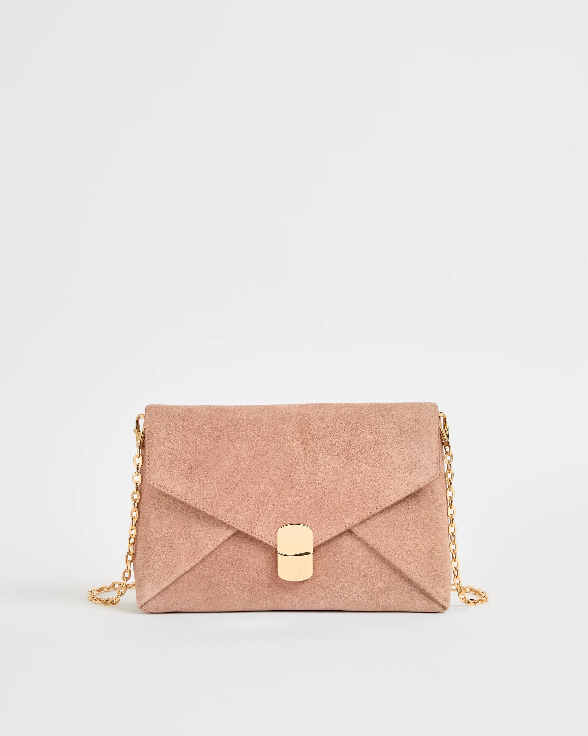 1 Target Accessories Premium Suede Leather Envelope Crossbody Bag PINK SALT, 1 of 4