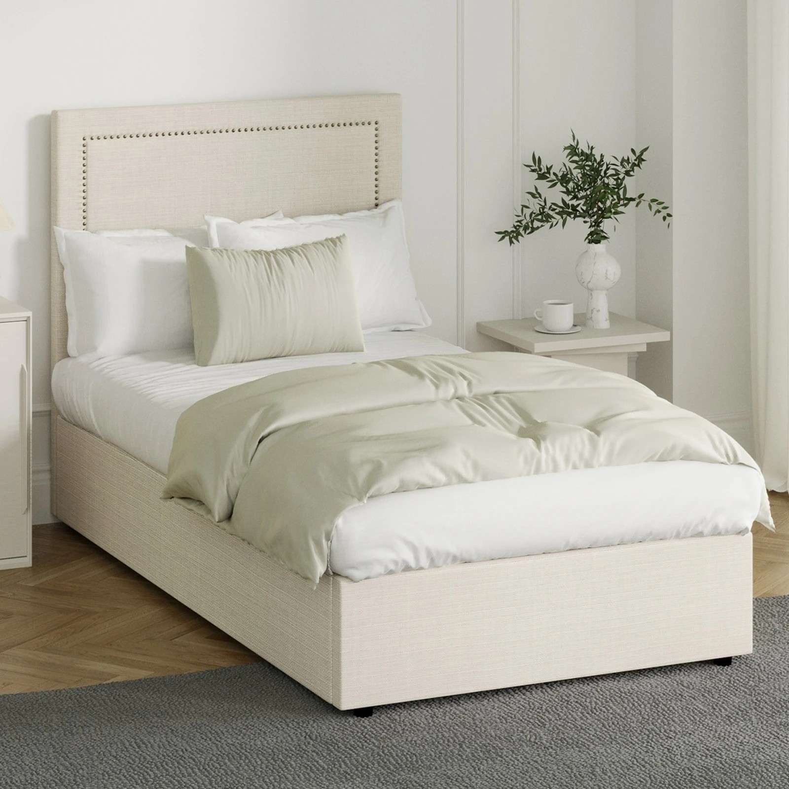 4 Oikiture Bed Frame King Single Gas Lift Base with Storage ADI - Beige, 4 of 10