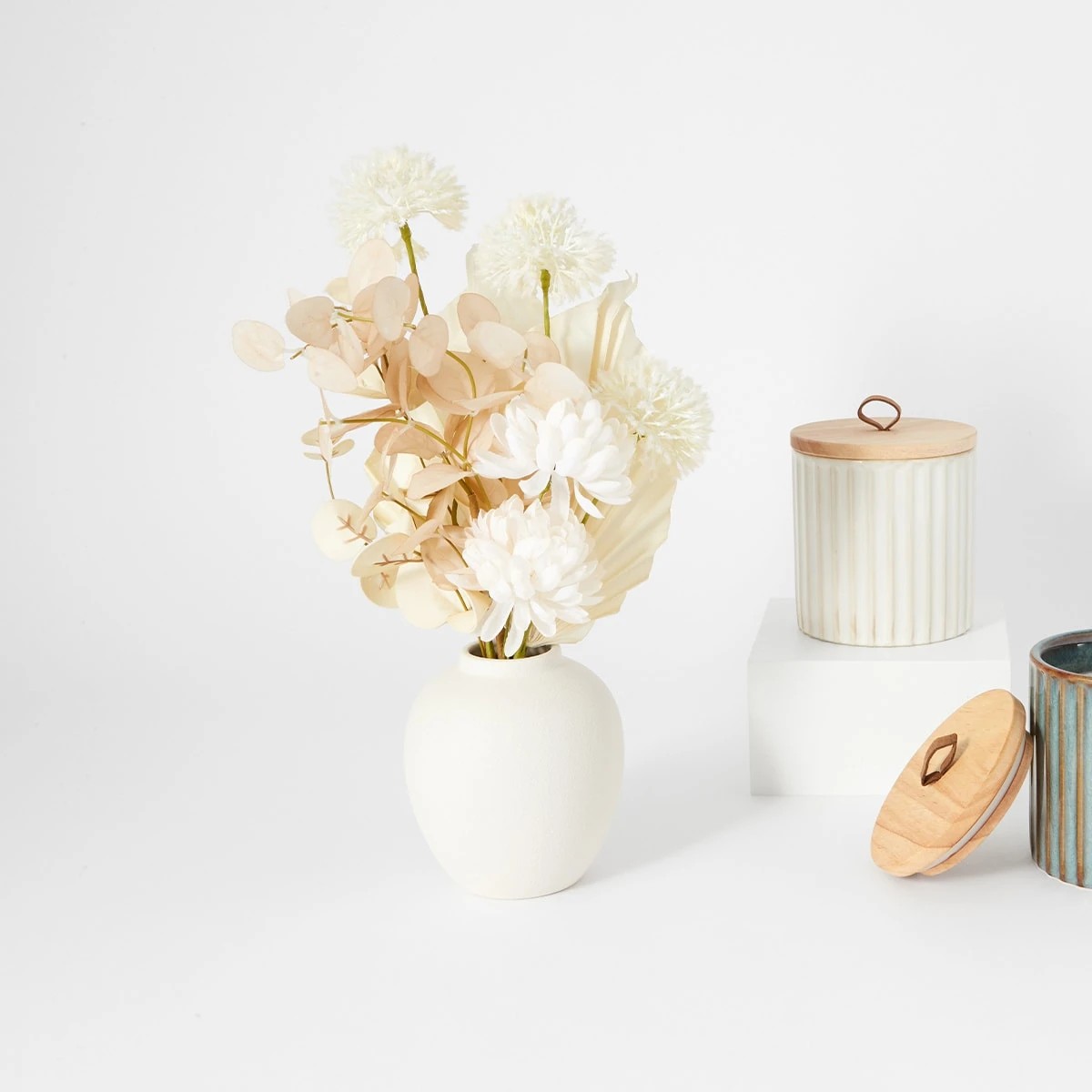 7 Artificial Neutral Florals in Vase, 7 of 7