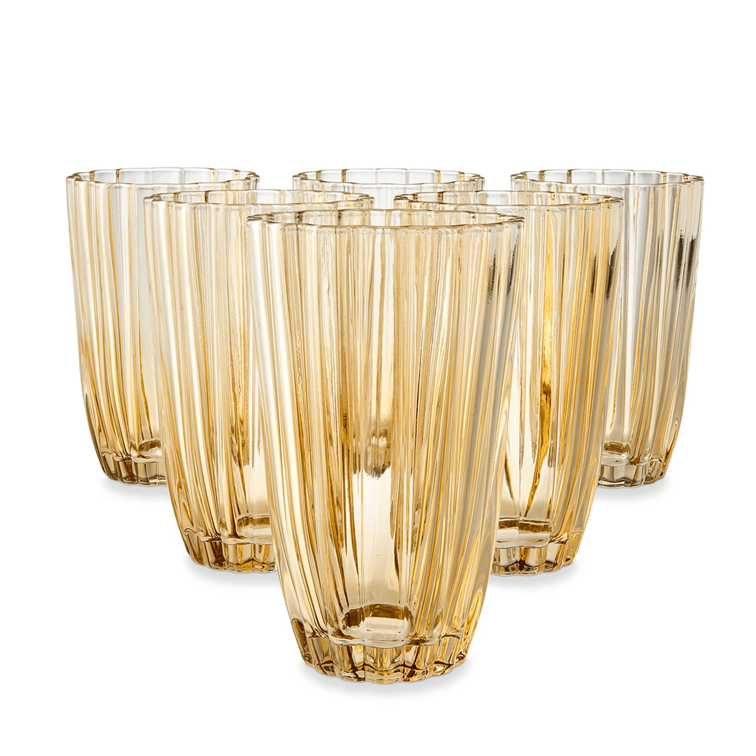 1 6 Amber Ruffle Highball Glasses, 1 of 7