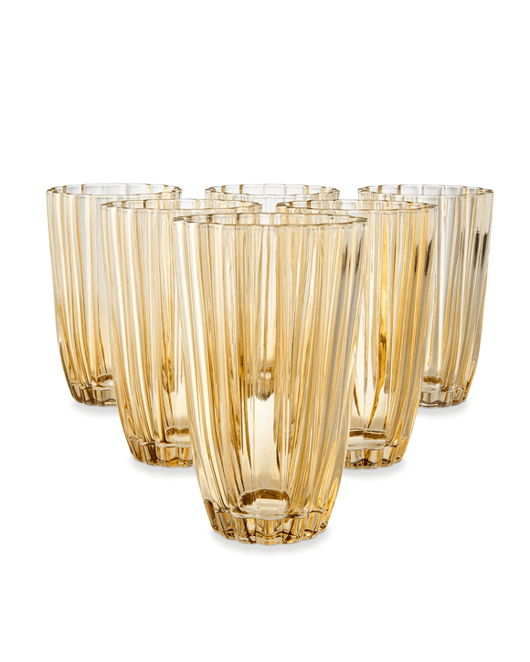 6 Amber Ruffle Highball Glasses