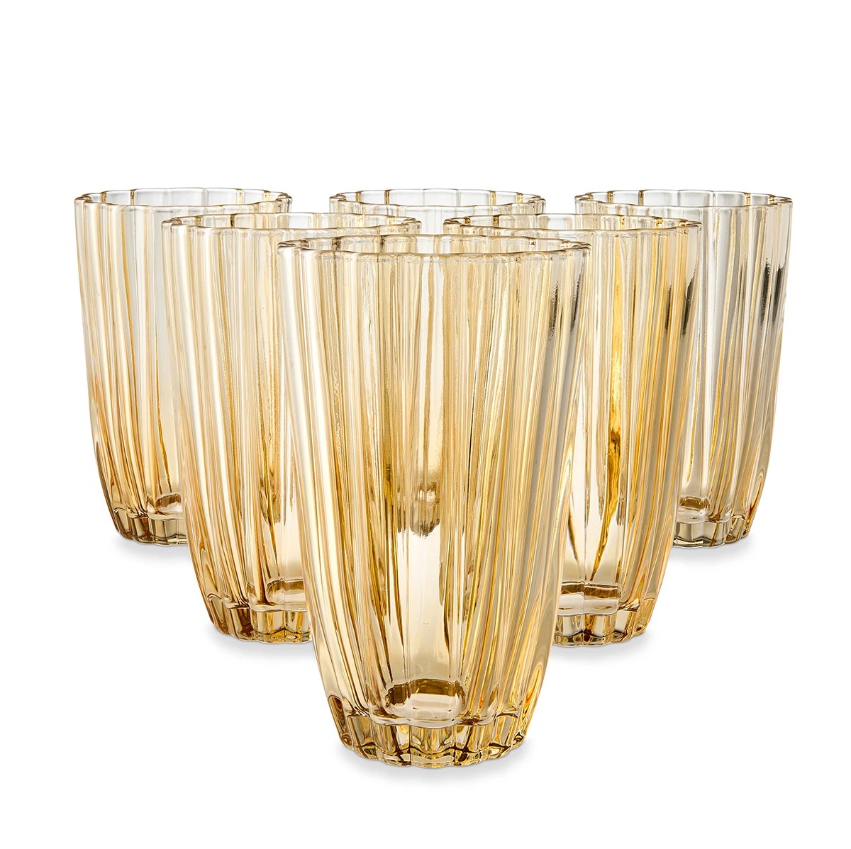 1 6 Amber Ruffle Highball Glasses, 1 of 7