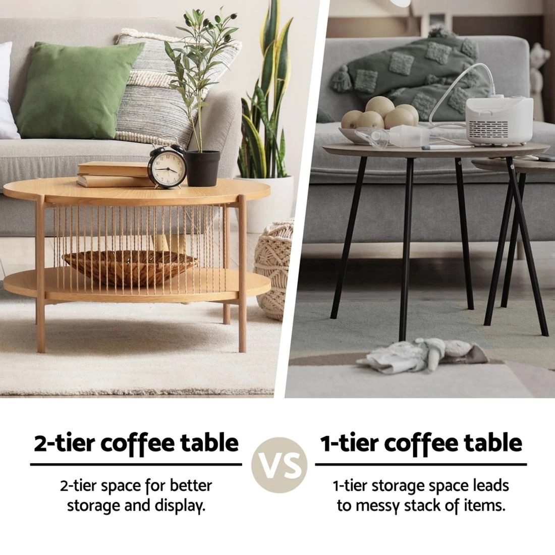 6 Artiss Coffee Table 2-Tier Round Wood - Natural, 6 of 8