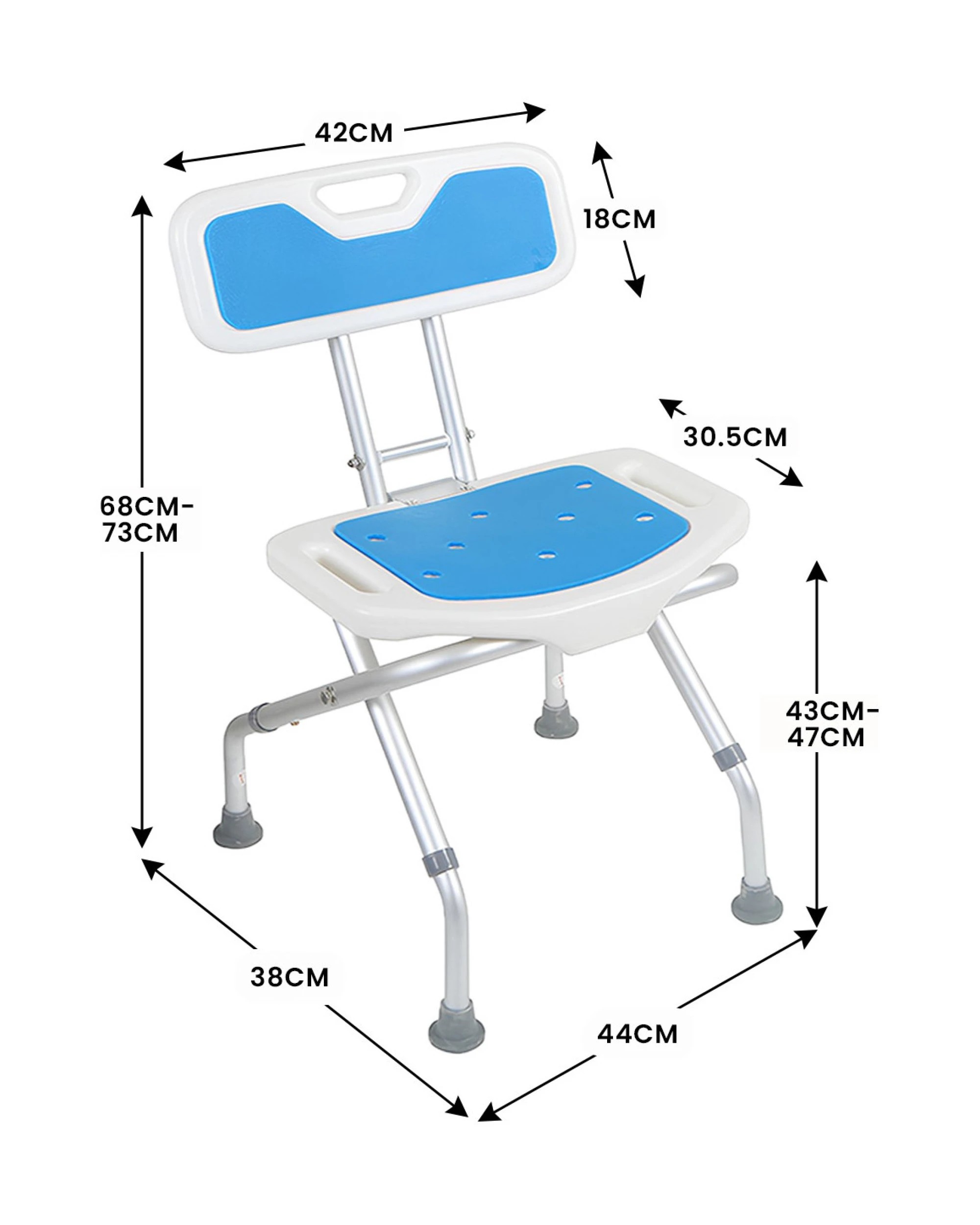 1 Orthonica Compact Foldable Shower Chair Adjustable Aluminium Frame Stool Seat Bath Tub Bathroom Aid - Blue, 1 of 5