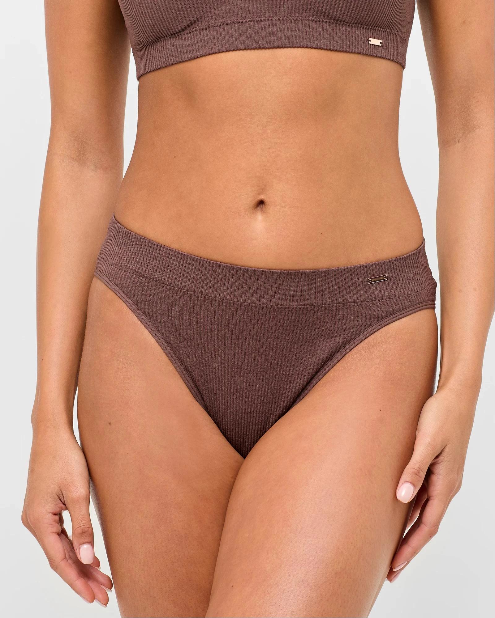 1 Ribbed Seamfree 90's High Cut Brazilian Briefs - Lily Loves CHOCOLATE, 1 of 4