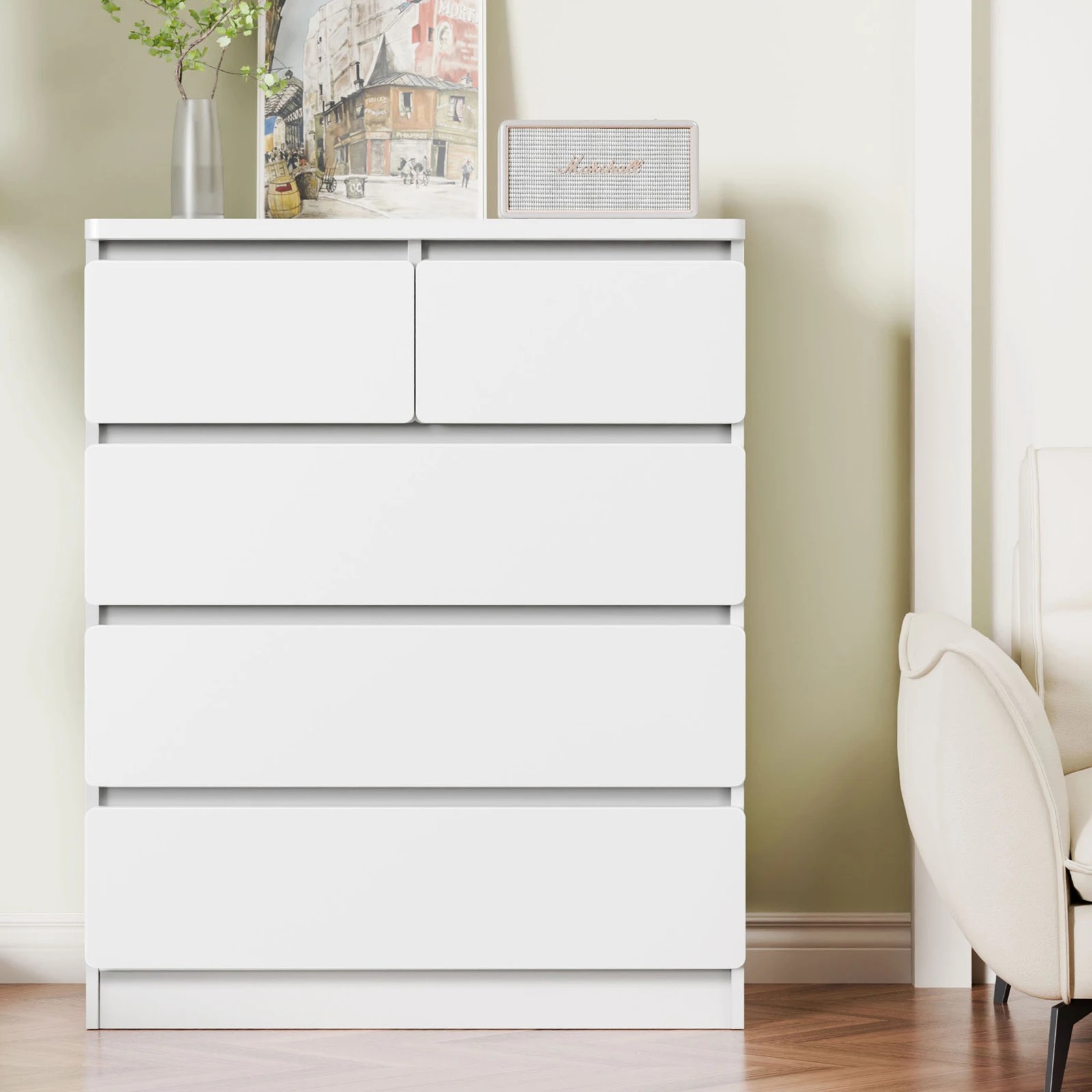 9 Alfordson 5 Chest of Drawers Minimalist Storage Cabinet Dresser - White, 9 of 10