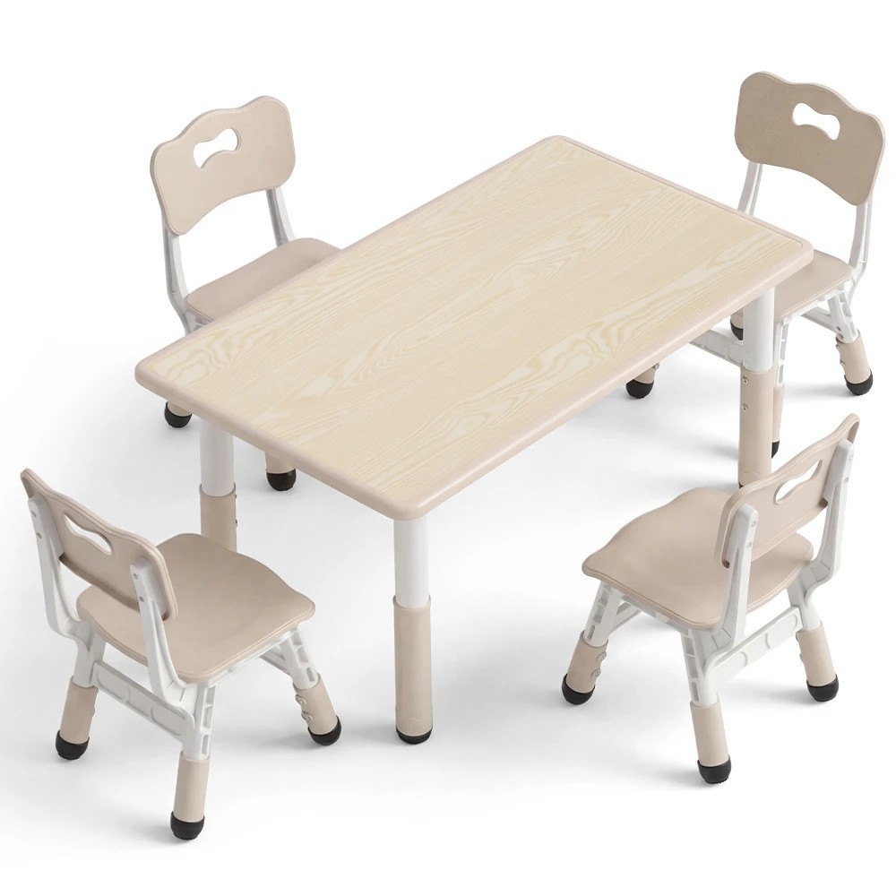 1 PlayPals Kids Table and 4 Chairs Set Adjustable Graffiti Study Play Desk - Beige, 1 of 3