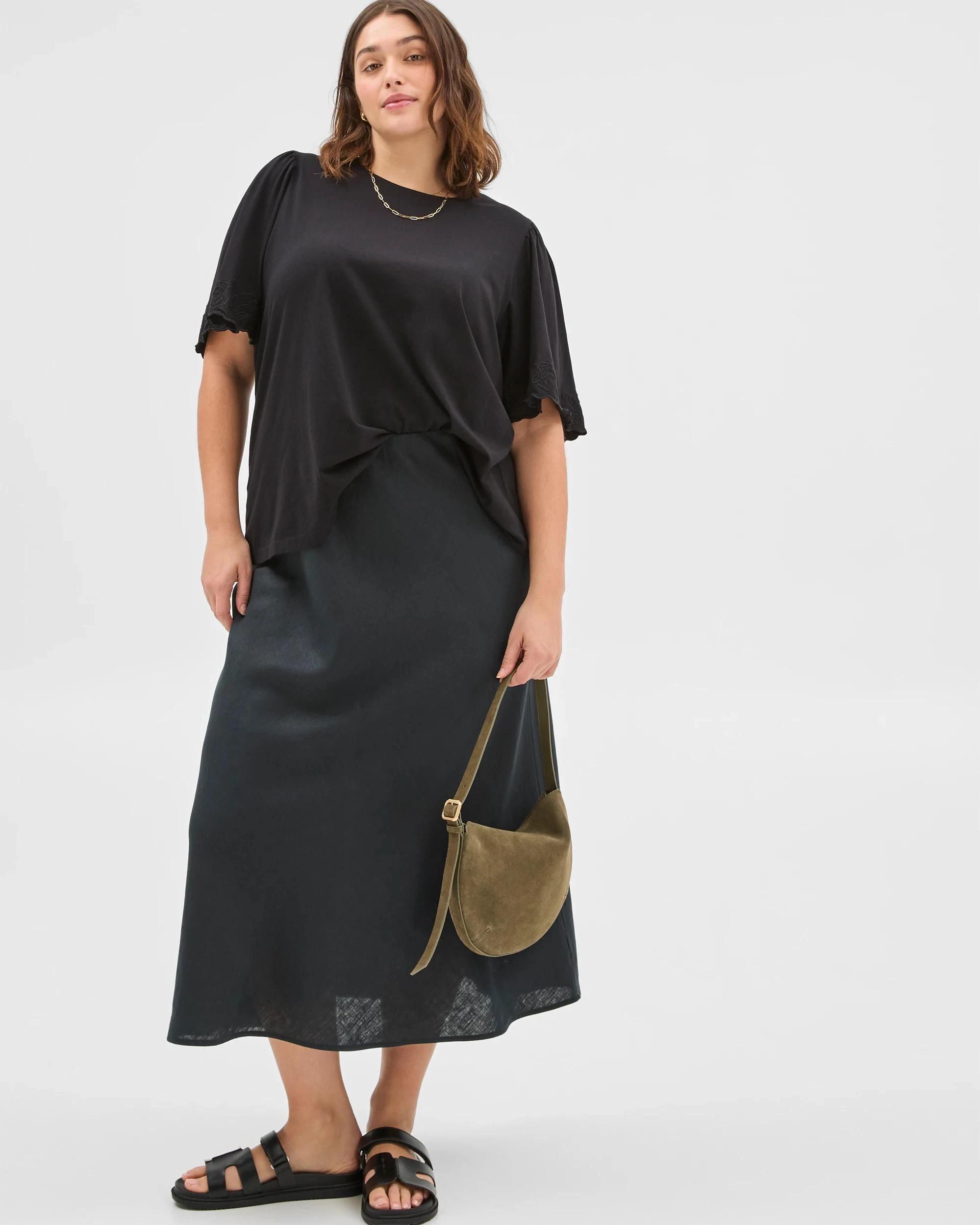 1 Target Plus Size Australian Cotton Embroidered Sleeve T-Shirt BLACK, 1 of 5