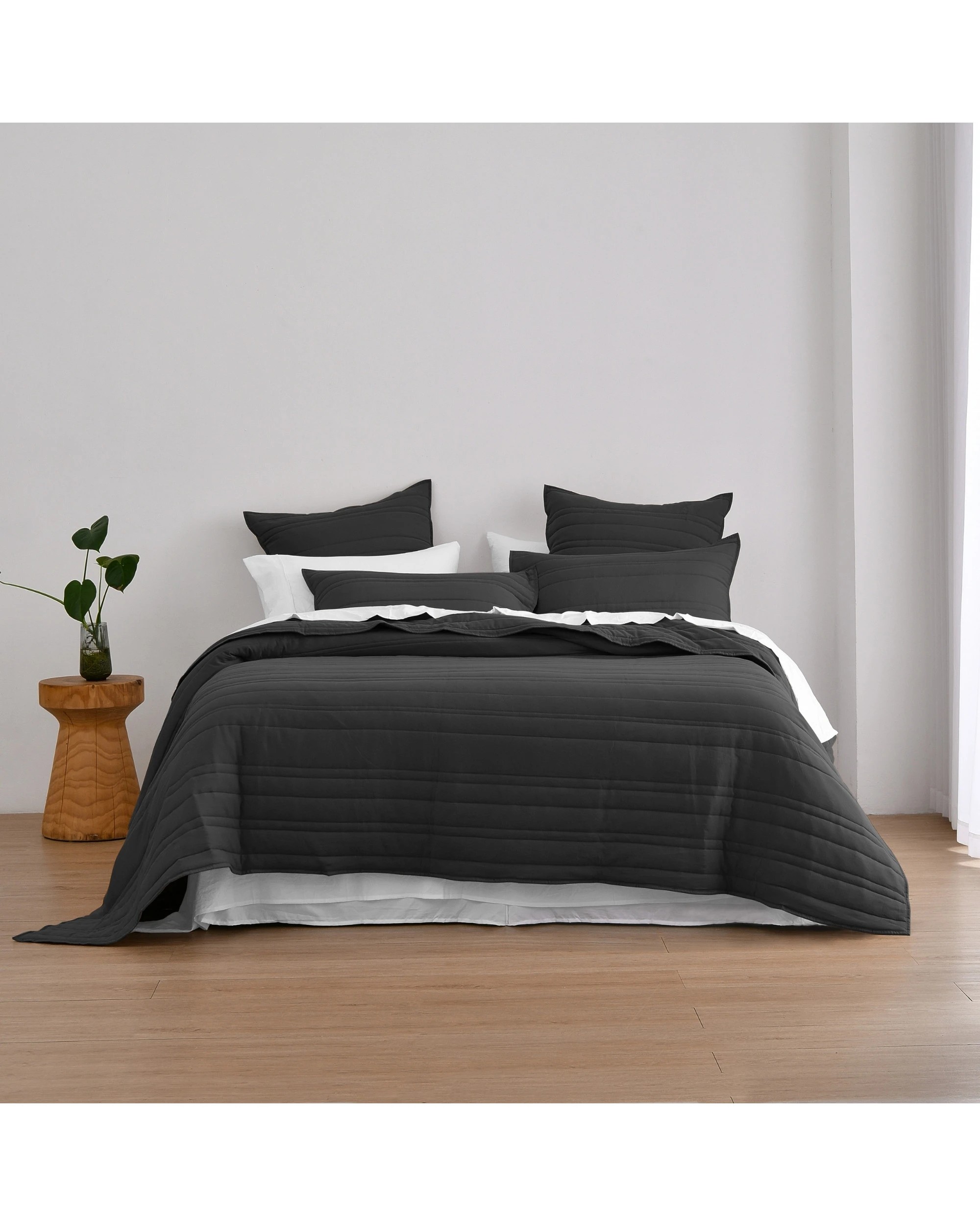 5 Dreamaker Superfine Washed Microfibre Stripe Quilted Coverlet Set - Queen/King - Black, 5 of 7