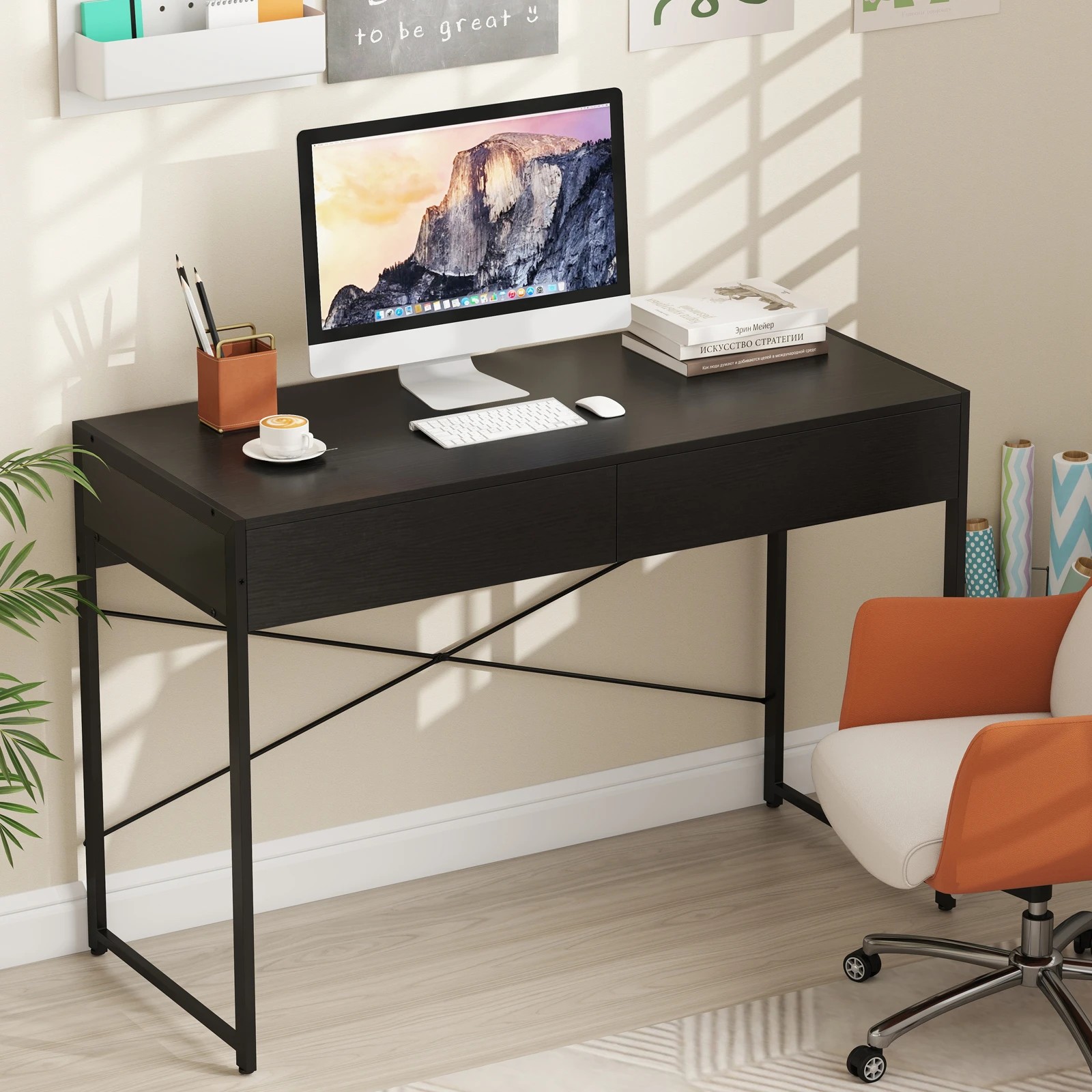 3 Costway 112cm Modern Computer Desk w/2 Drawers Home Office Metal Frame Study Table, 3 of 3