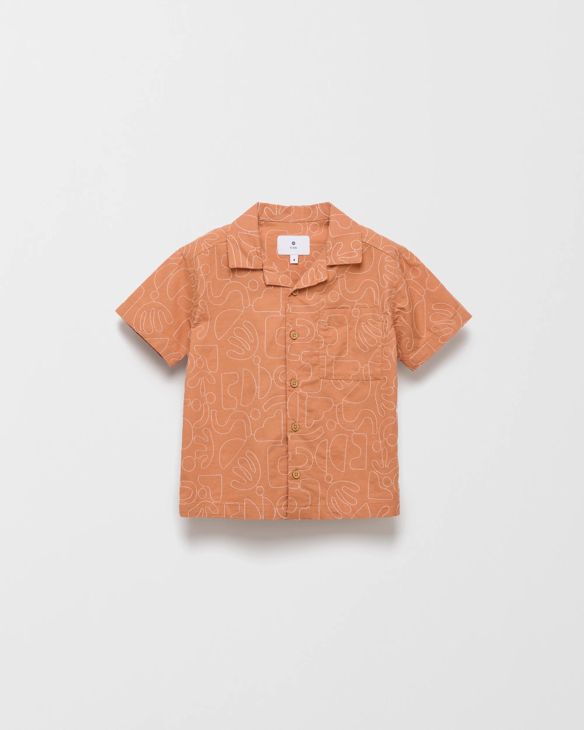 1 Target Short Sleeve Textured Cotton Embroidery Shirt TOASTED NUT, 1 of 2