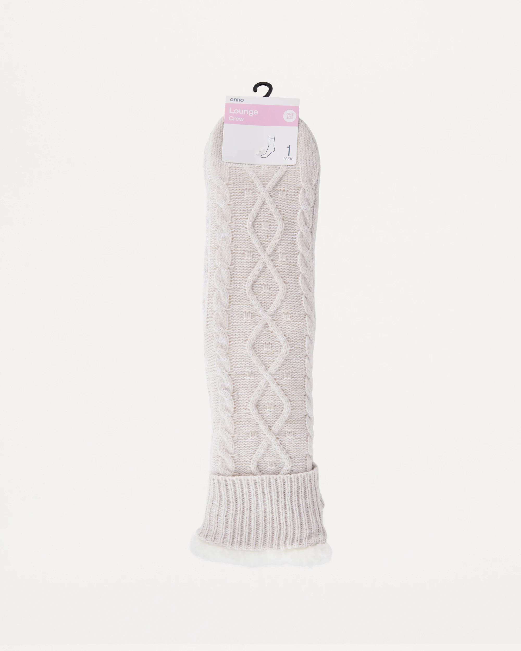 3 Cable Lounge Socks Marled Oat, 3 of 3