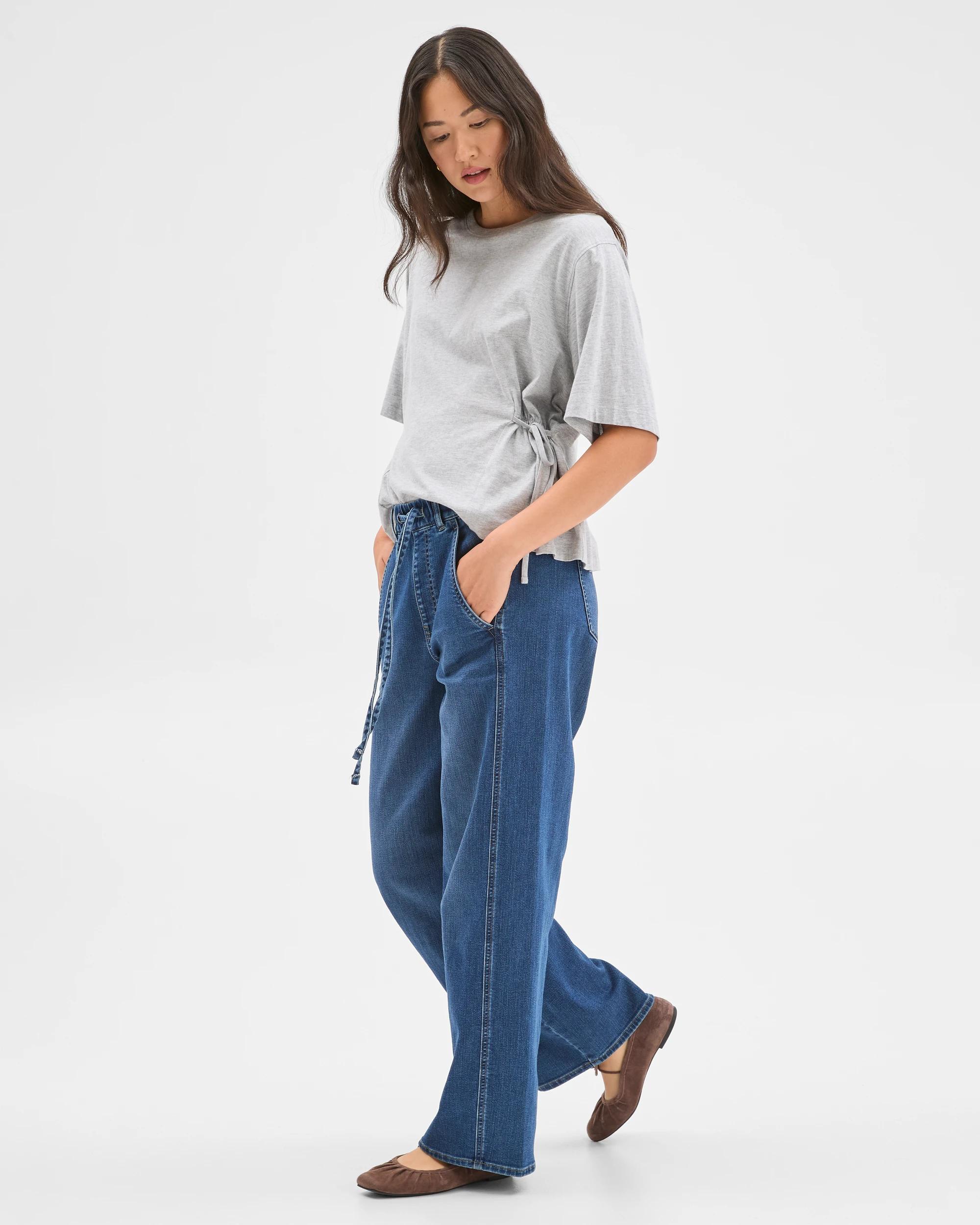 2 Target Denim Pull On Wide Leg Knit Denim Jeans MID INDIGO, 2 of 6