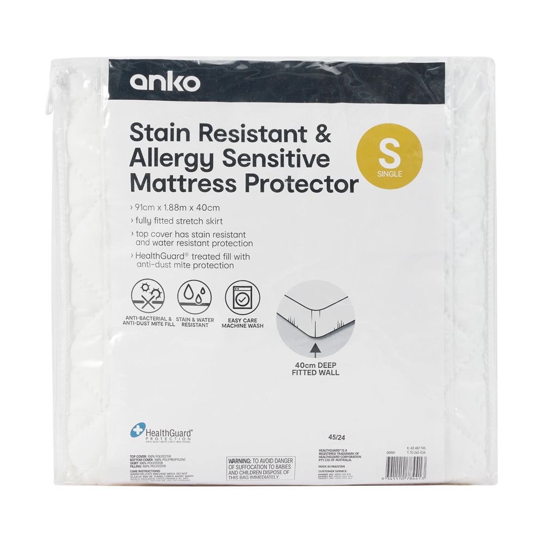 1 Stain Resistant and Allergy Sensitive Mattress Protector - Single Bed, White, 1 of 4