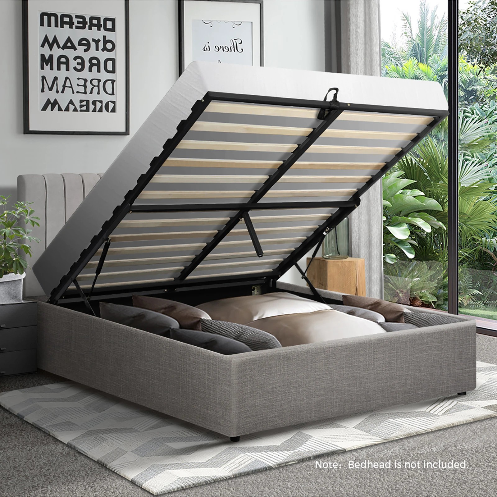 3 Oikiture Bed Frame King Single Size Gas Lift Base With Storage
 - Grey, 3 of 10