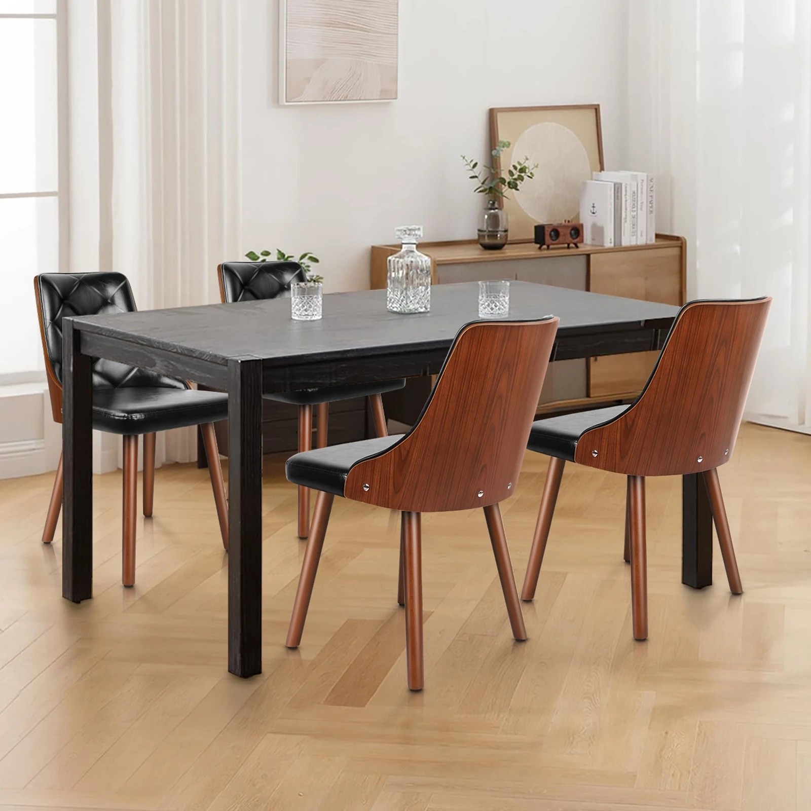 6 Alfordson 2x Dining Chairs Kitchen Lounge Padded Tufted Glossy PU Leather - Black, 6 of 10