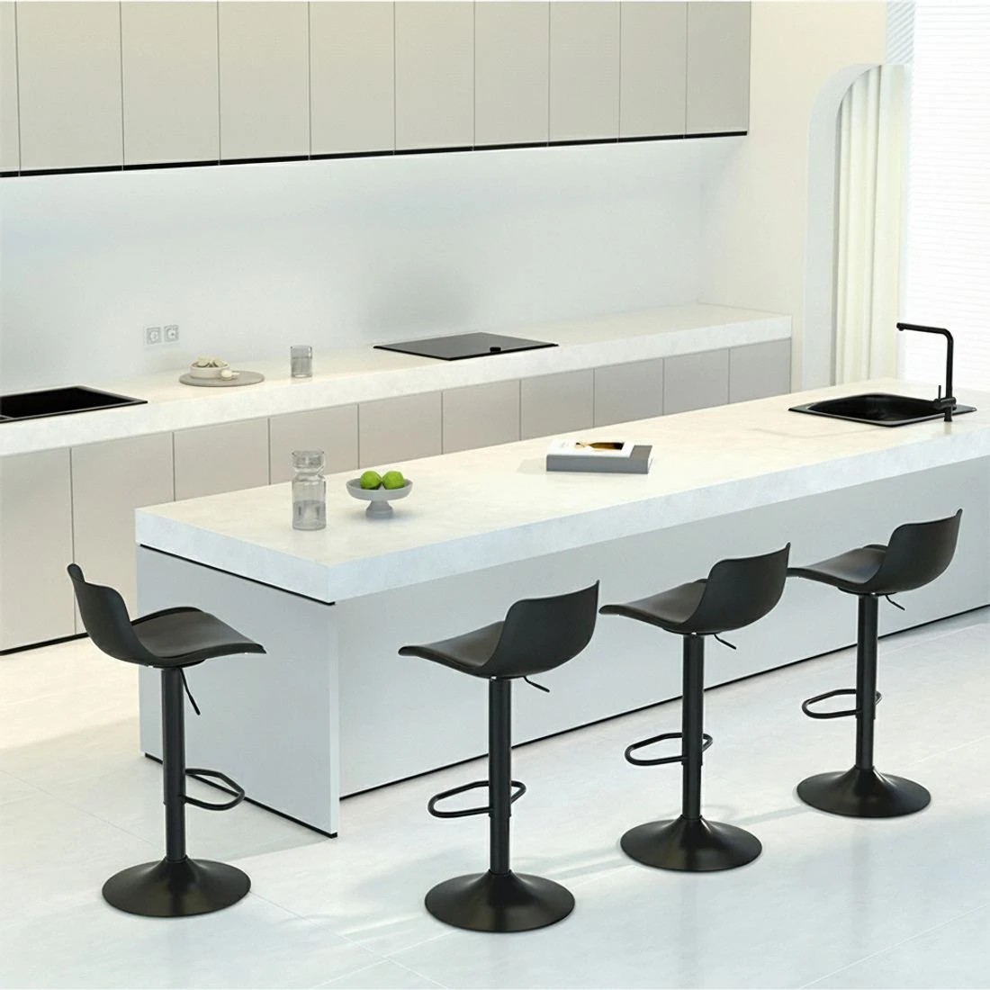 6 Artiss 2x Bar Stools Padded Seat Gas Lift - Black, 6 of 6