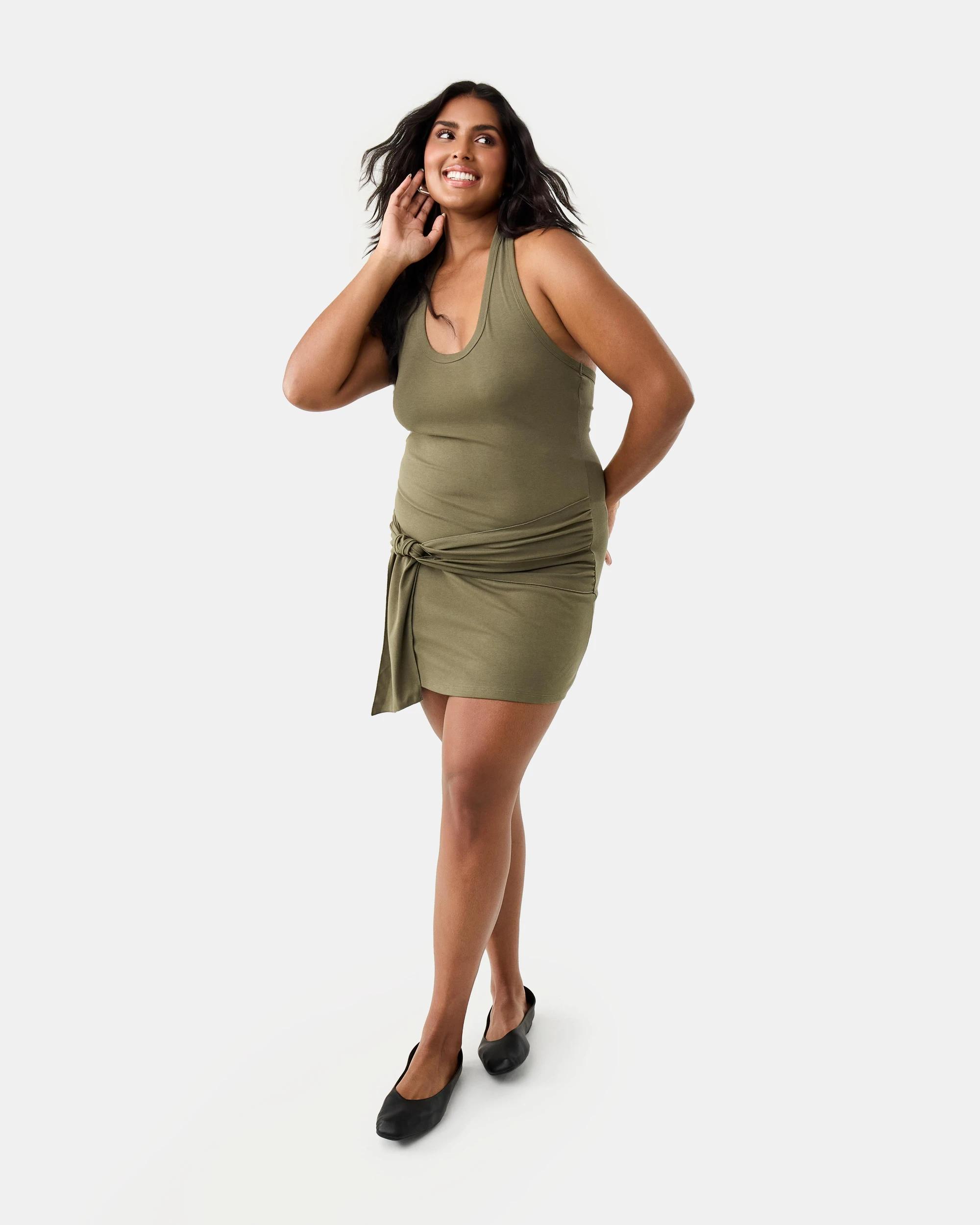 4 Sleeveless Ruched Jersey Mini Dress Deep Olive, 4 of 10