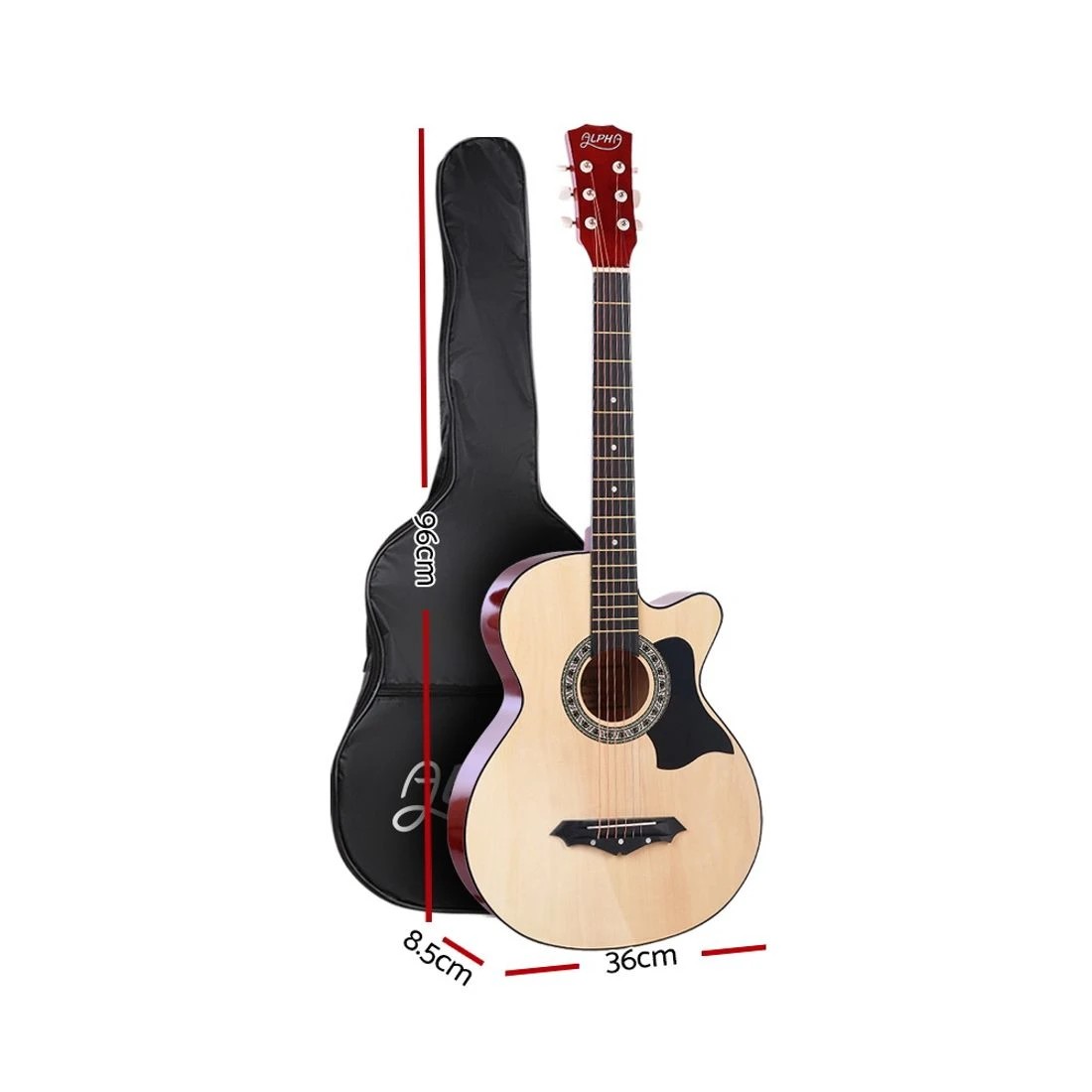 3 Alpha 38 Inch Acoustic Guitar Wooden Body Steel String Full Size w/ Stand Wood - Multi, 3 of 7