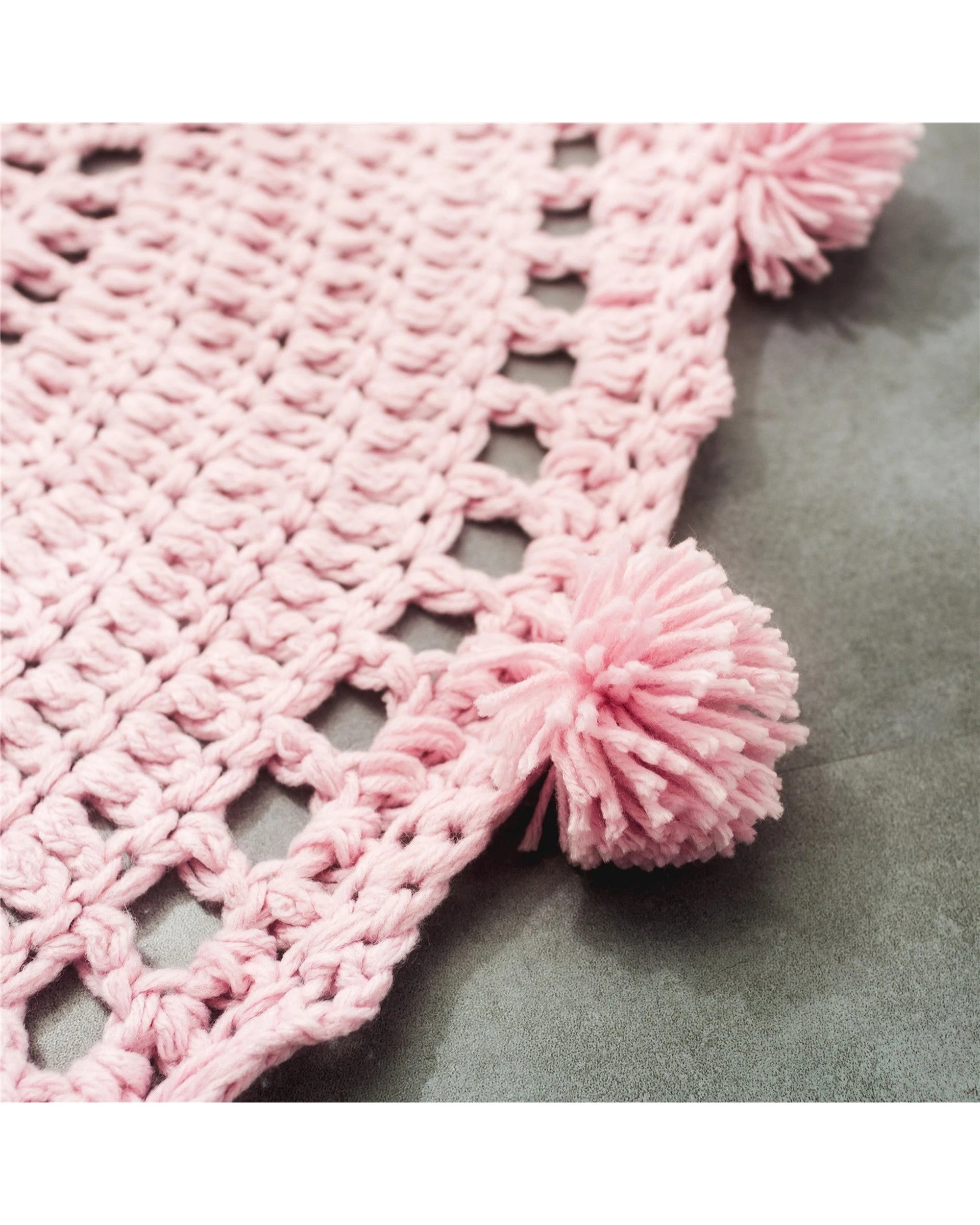 2 Cotton More 100% Handmade PomPom Acrylic Floor Rug Mat Baby - Pink, 2 of 3