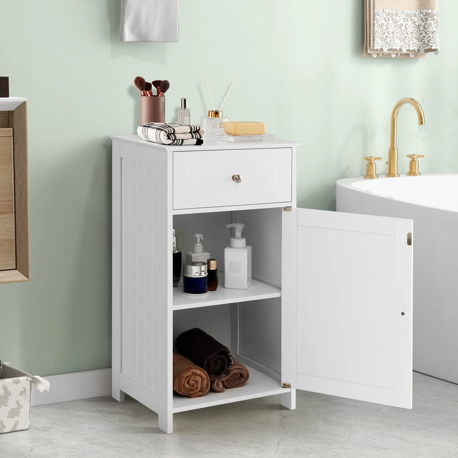 2 Costway Bathroom Cabinet Toilet Storage Cupboard Laundry Sideboard w/Drawe, 2 of 4