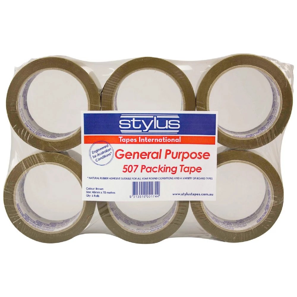 1 Stylus General Purpose Packing Tape Brown 6 Pack, 1 of 1