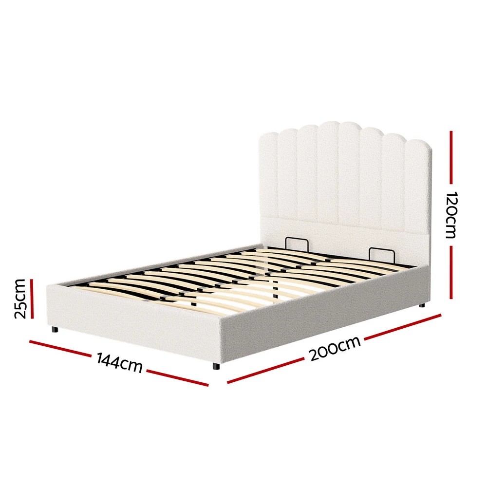 2 Artiss Bed Frame Double Size Boucle FION - White, 2 of 5