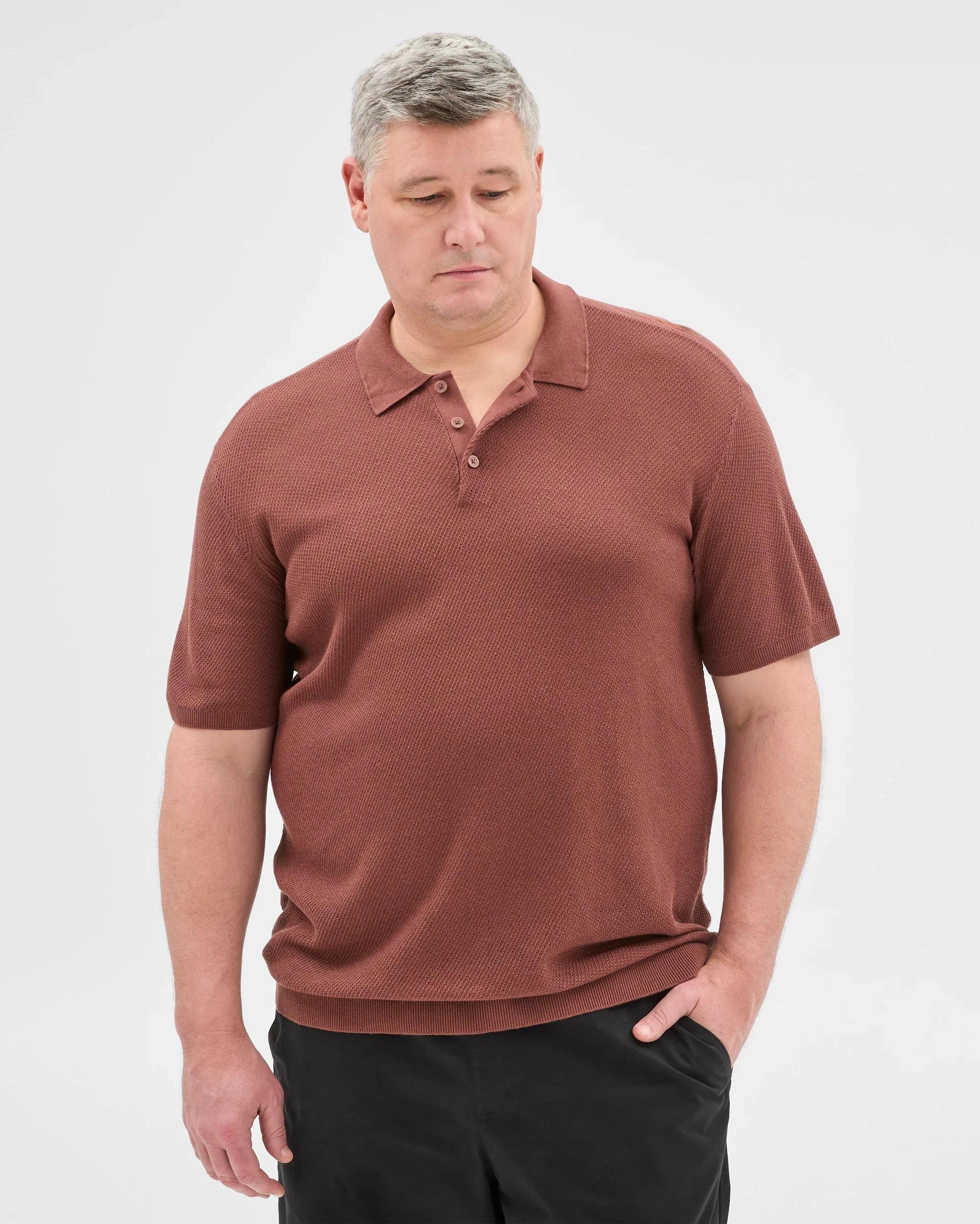 2 Plus Size Australian Cotton Blend Knit Polo Top - Preview BRICK, 2 of 5