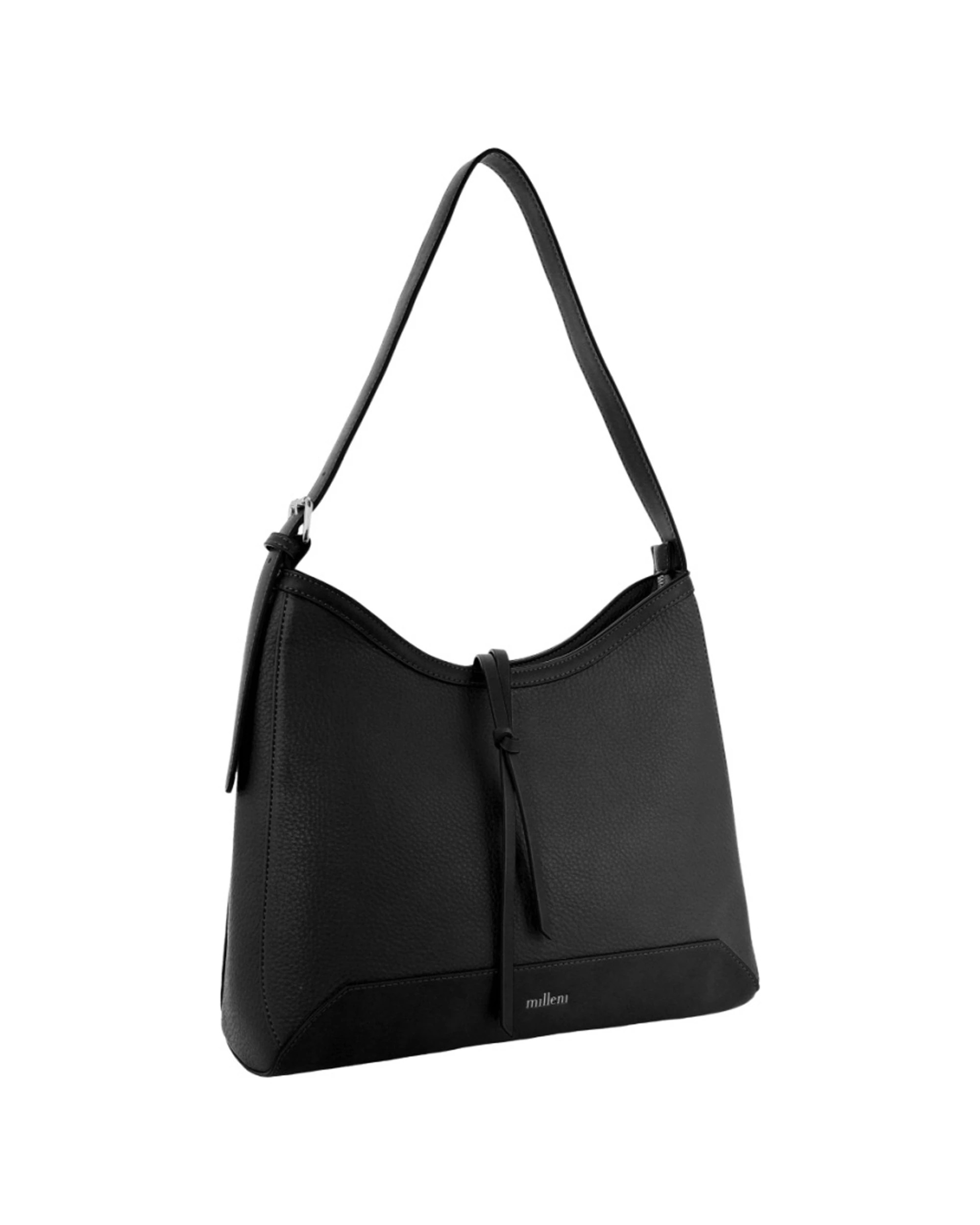1 Milleni Vegan Leather Shoulder Bag Adjustable Strap Fits 13" Laptop 35x12x29cm - Black, 1 of 4