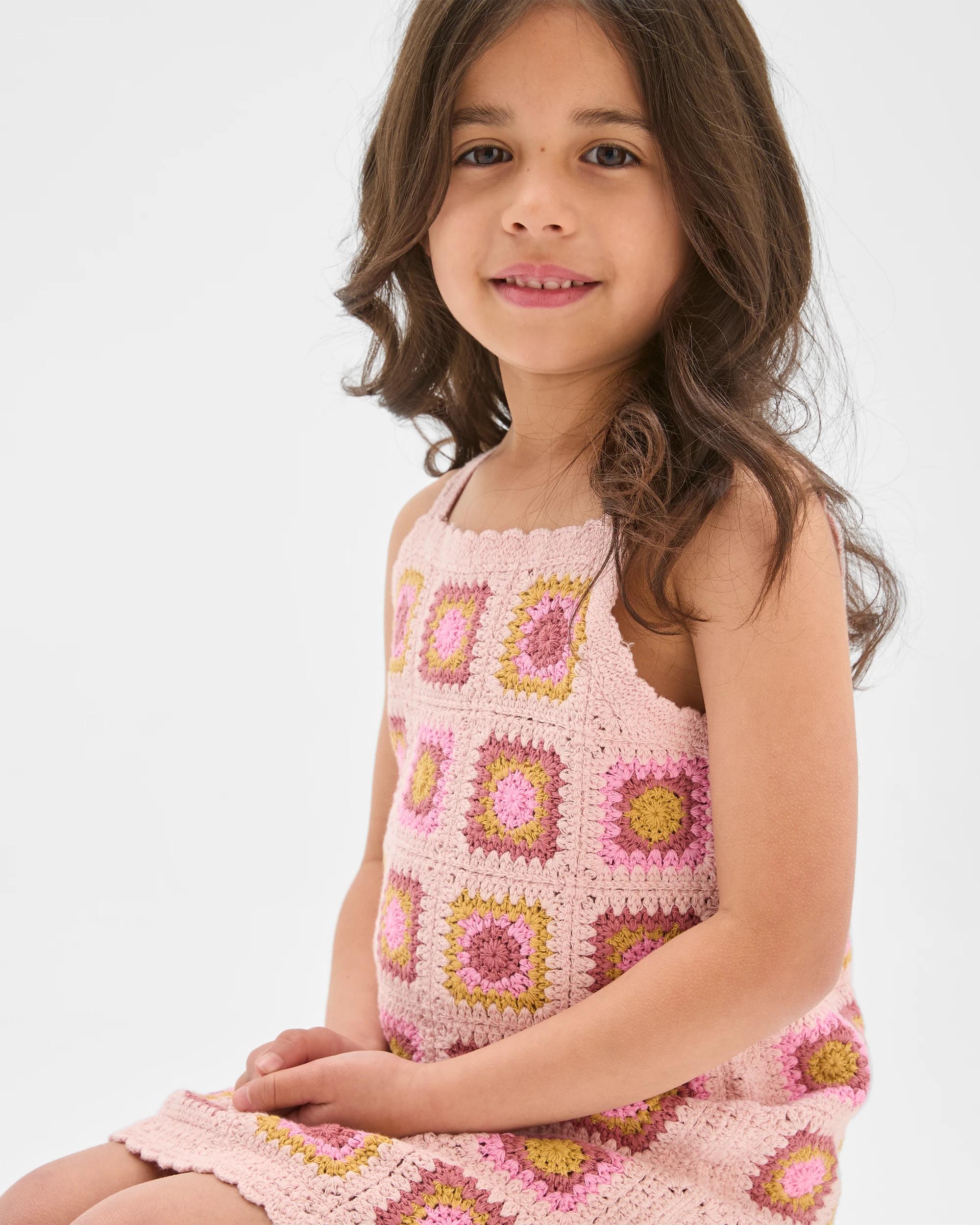 2 Target Kids Australian Cotton Blend Crochet Knit Dress TILE AOP PINK, 2 of 5