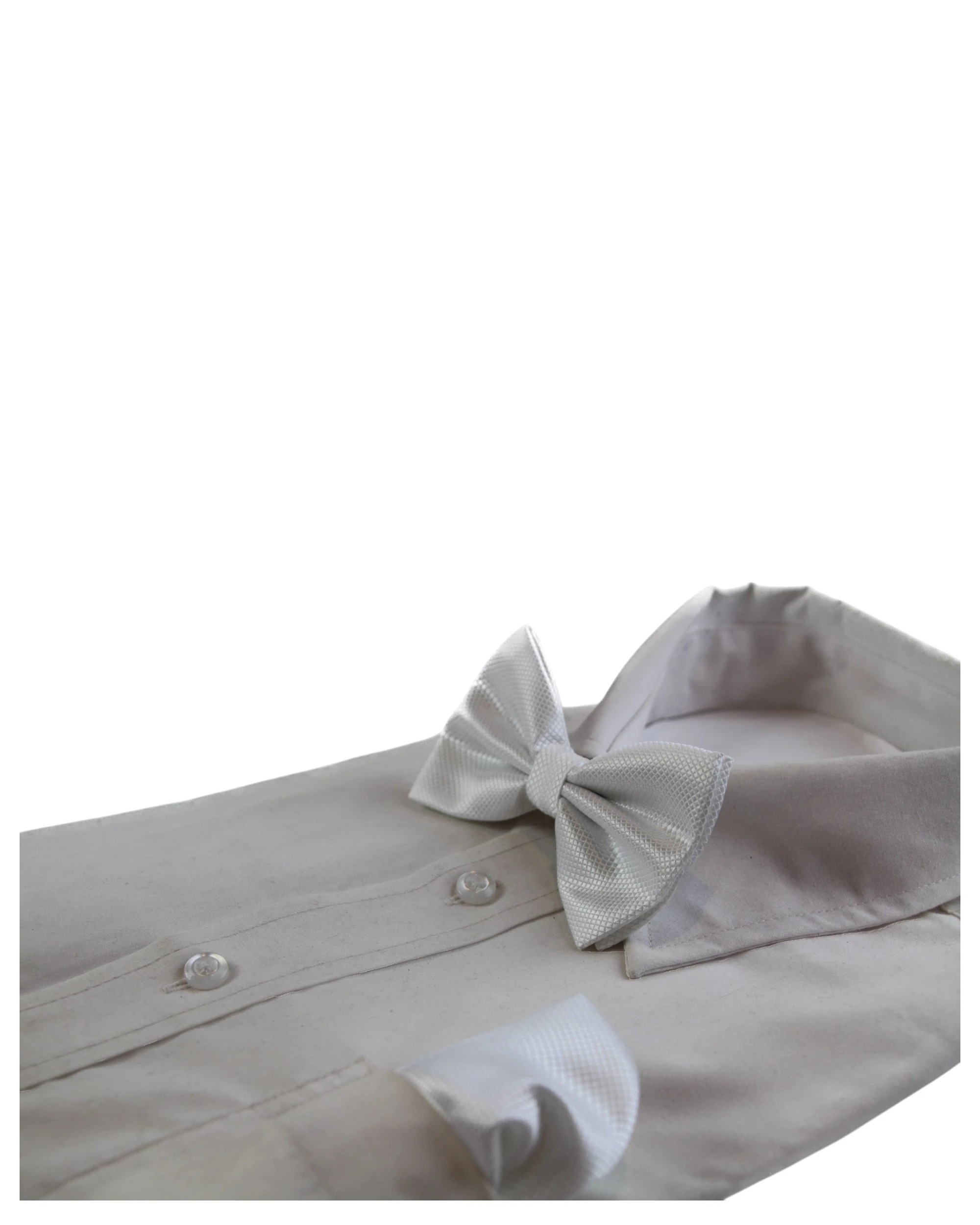 3 Zasel Mens Plain Coloured Checkered Bow Tie & Matching Pocket Square Set - White, 3 of 3