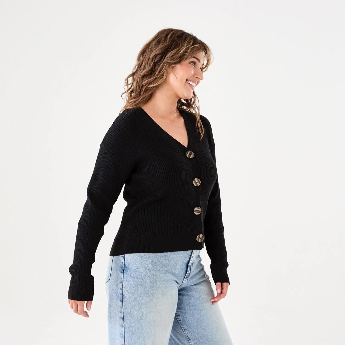 2 Textured V-Neck Cardigan BLACK, 2 of 6