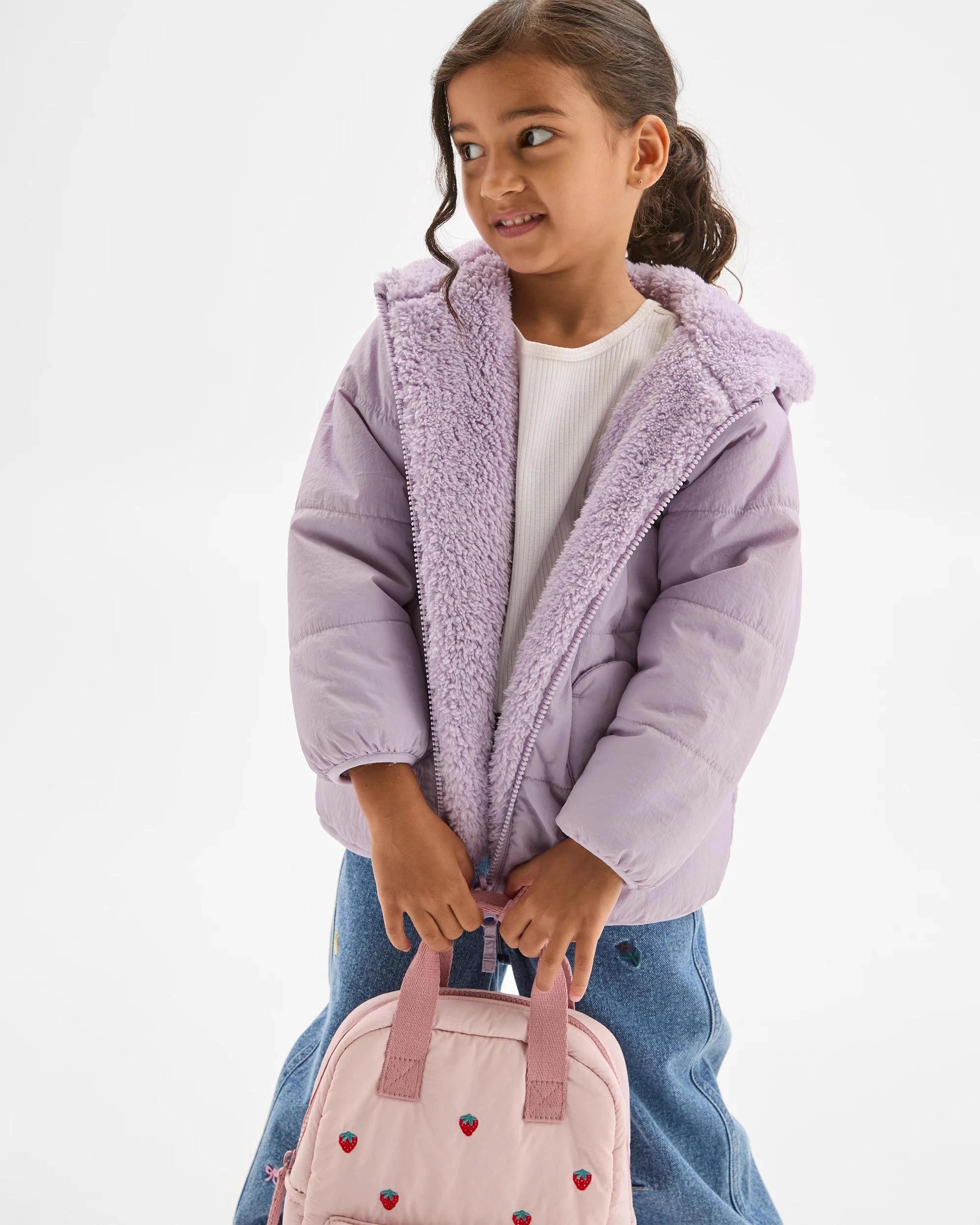 1 Target Kids Reversible Hooded Heart Pocket Puffer Jacket PURPLE, 1 of 7