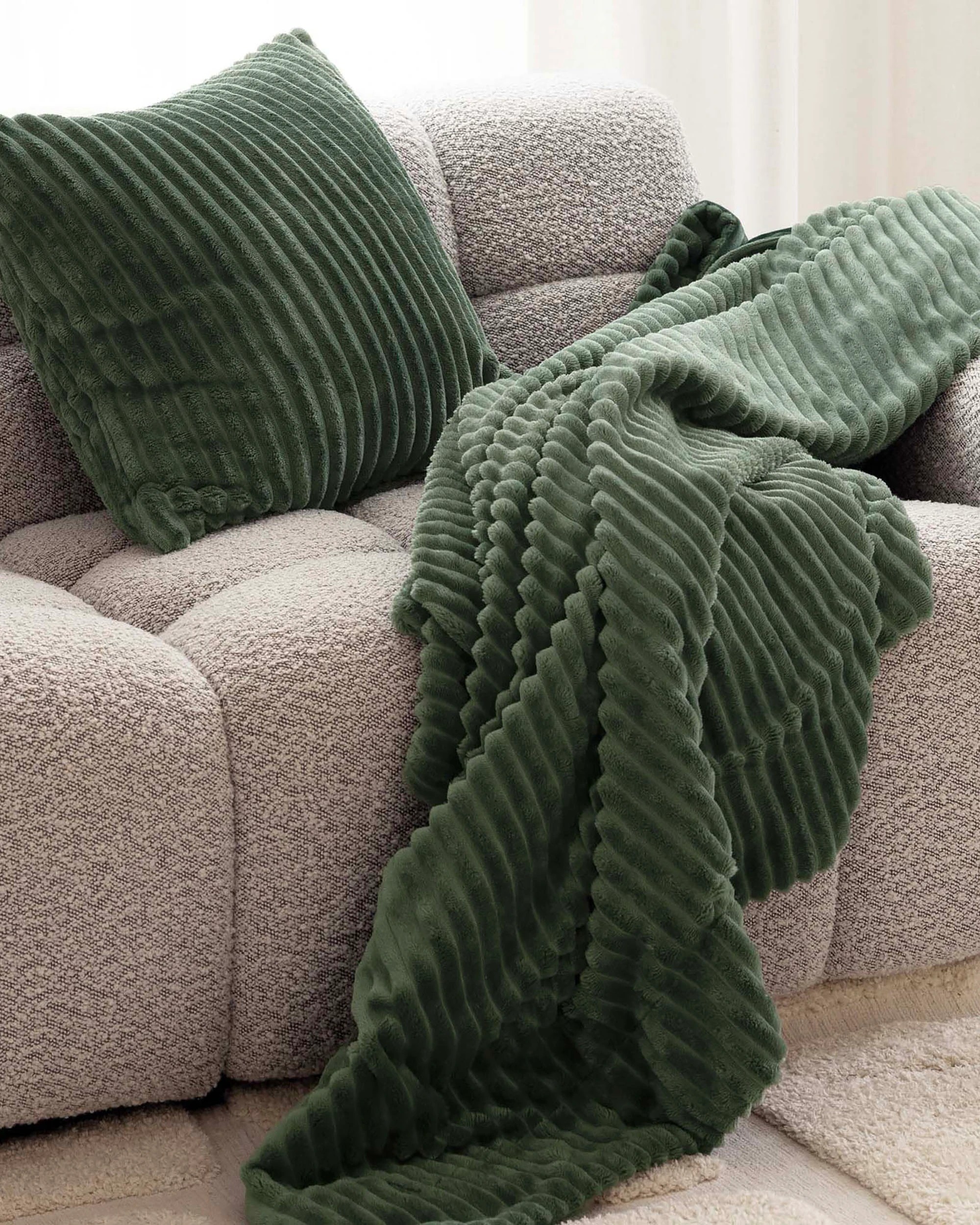 2 Bambury Channel Plush Velour Striped Square Cushion Juniper - Green, 2 of 3