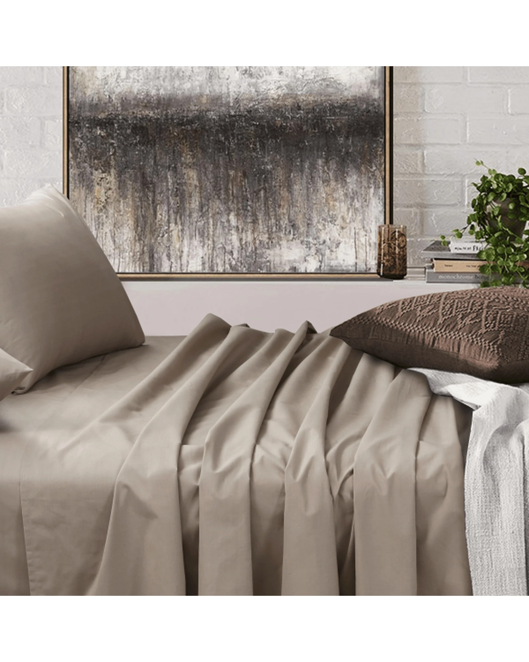 3 Amsons Bedsheets Set Flat & Fitted Sheets With Pillowcases - Single Bed - Beige, 3 of 8