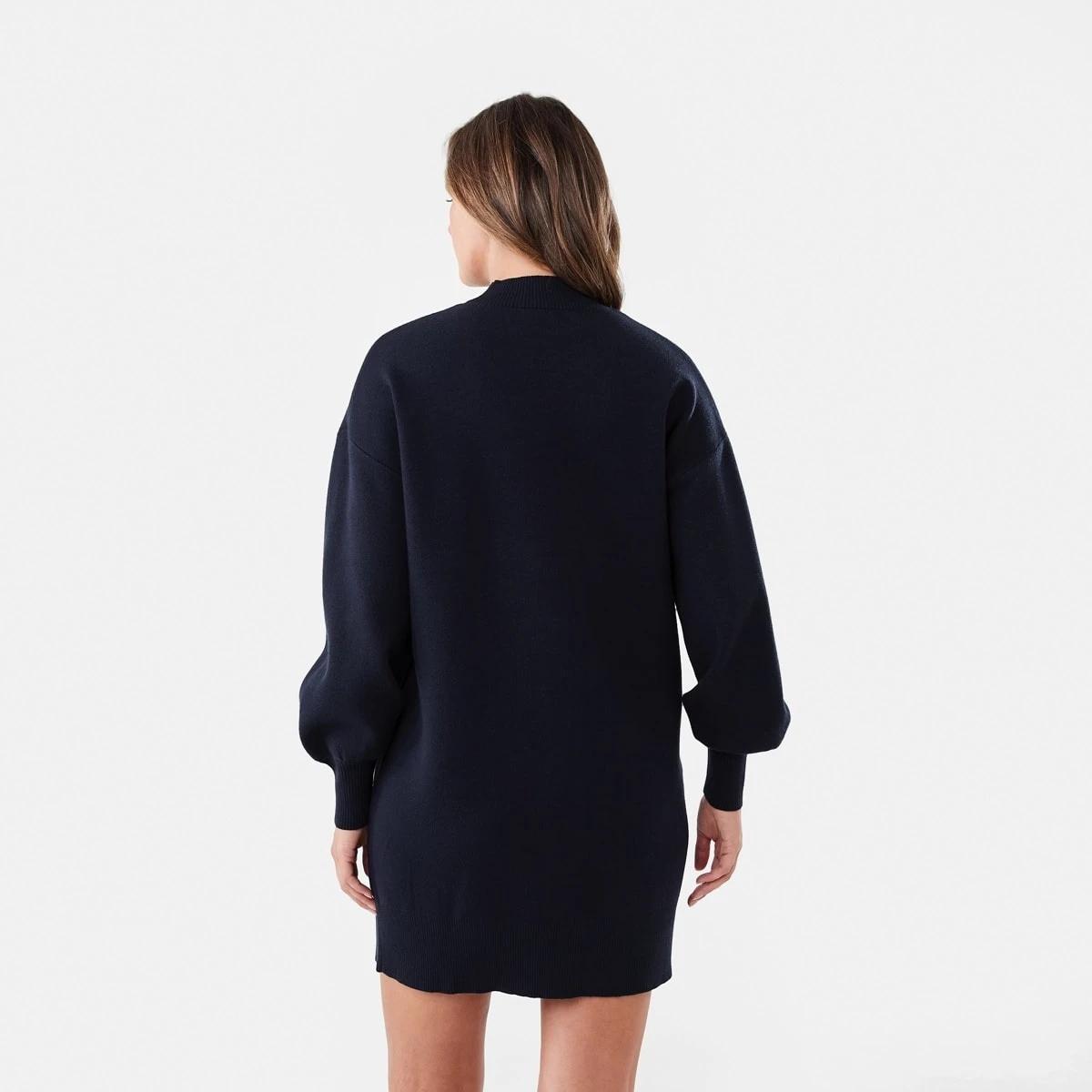 3 Long Sleeve Mock Neck True Knit Mini Dress Navy Blaze, 3 of 7