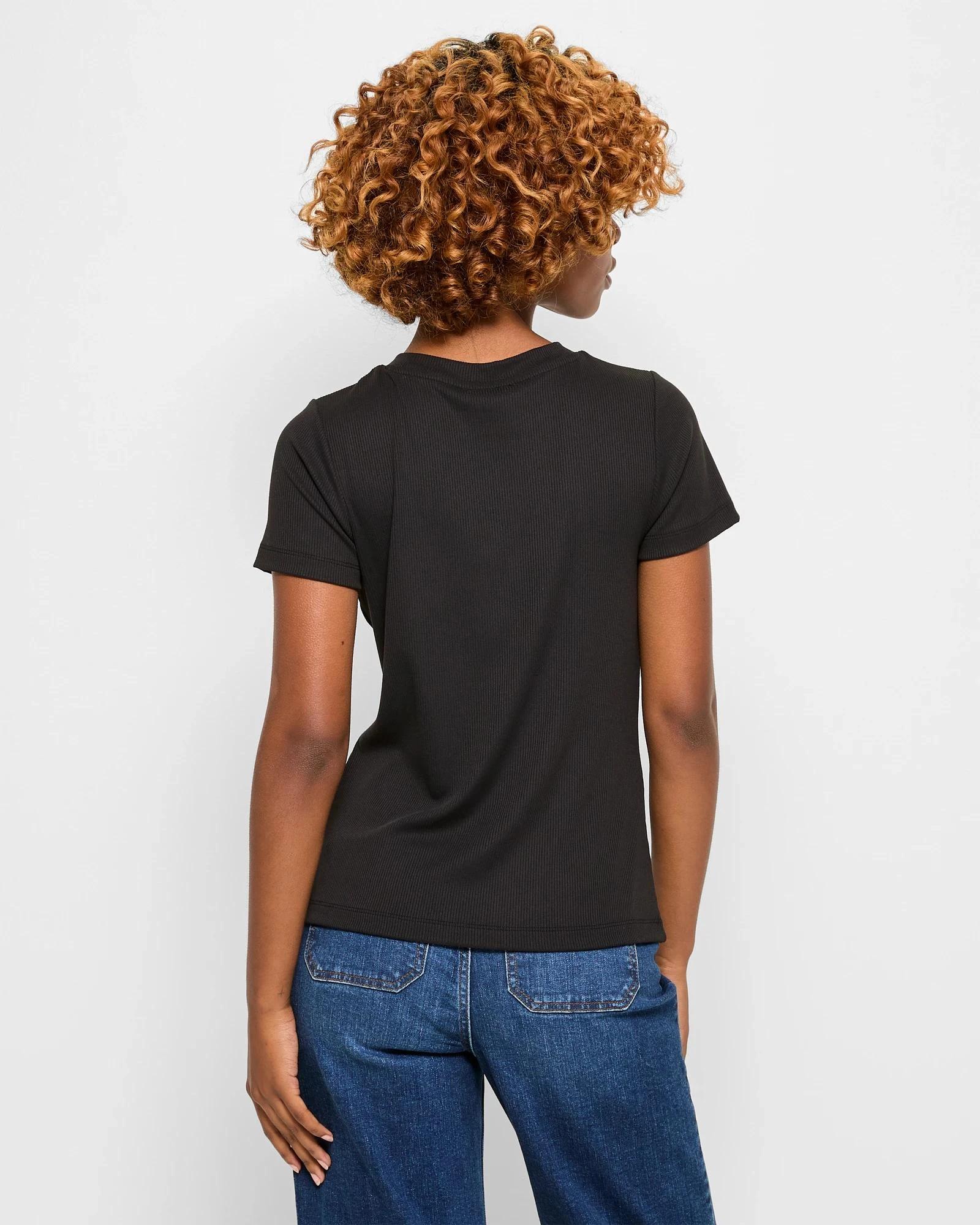 3 Target Petites Crew Neck Ribbed T-Shirt BLACK, 3 of 5