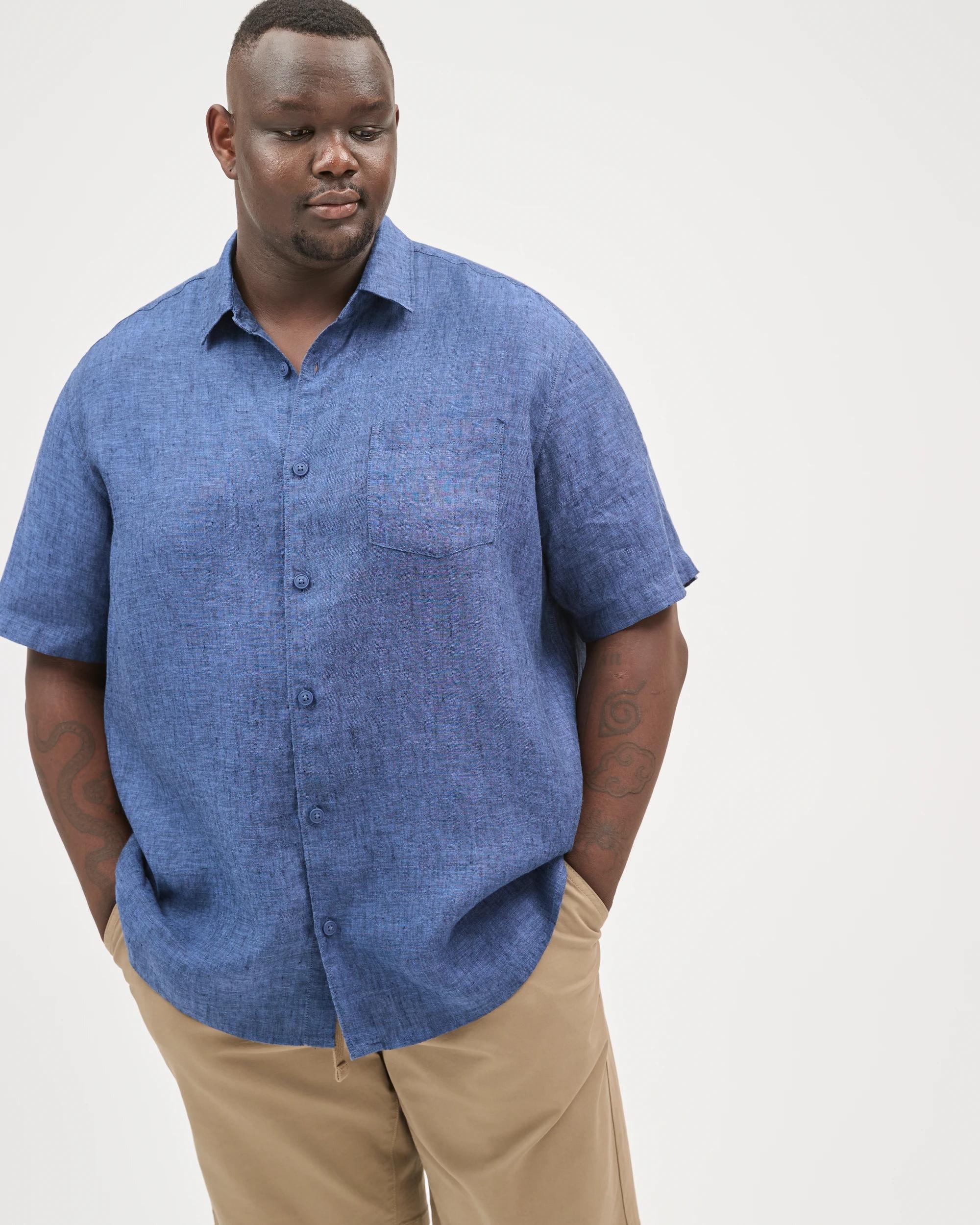 3 Target Man Plus Size European Linen Short Sleeve Shirt INDIGO BLUE, 3 of 6