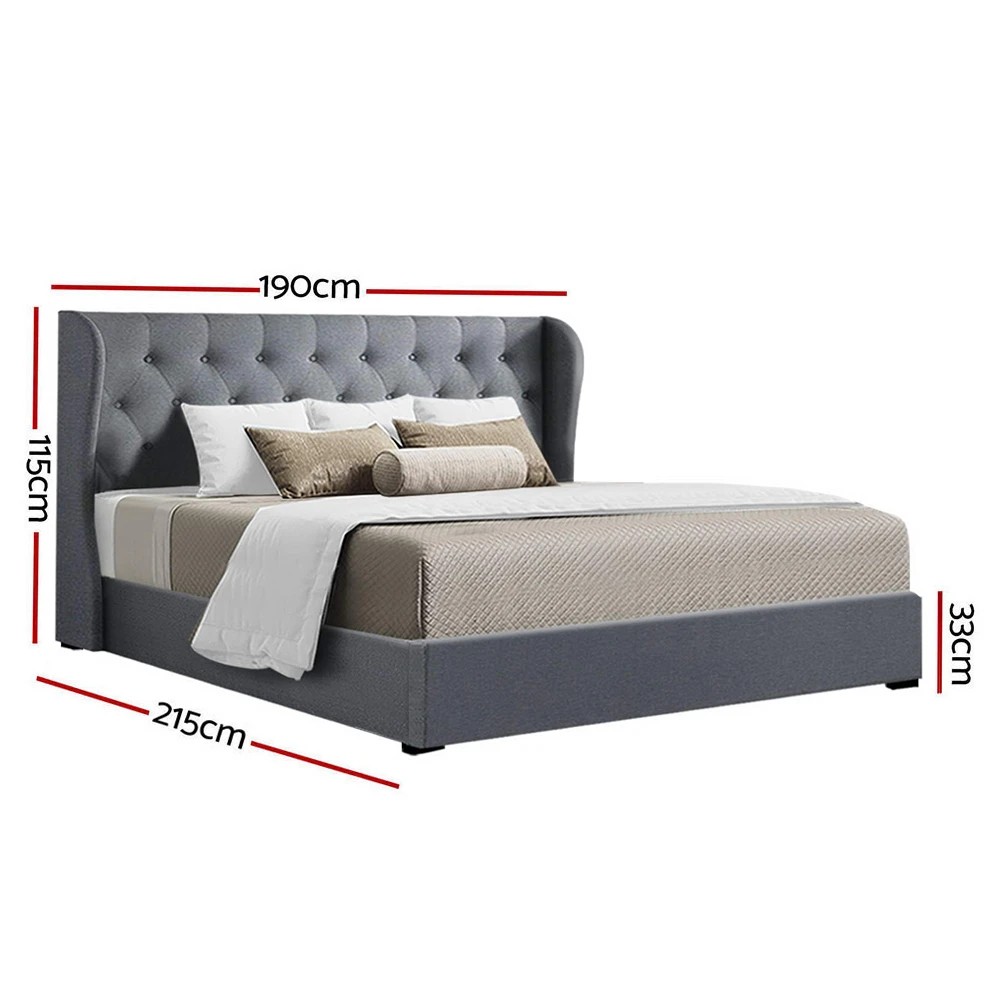 2 Artiss Bed Frame King Size Gas Lift  ISSA - Grey, 2 of 8