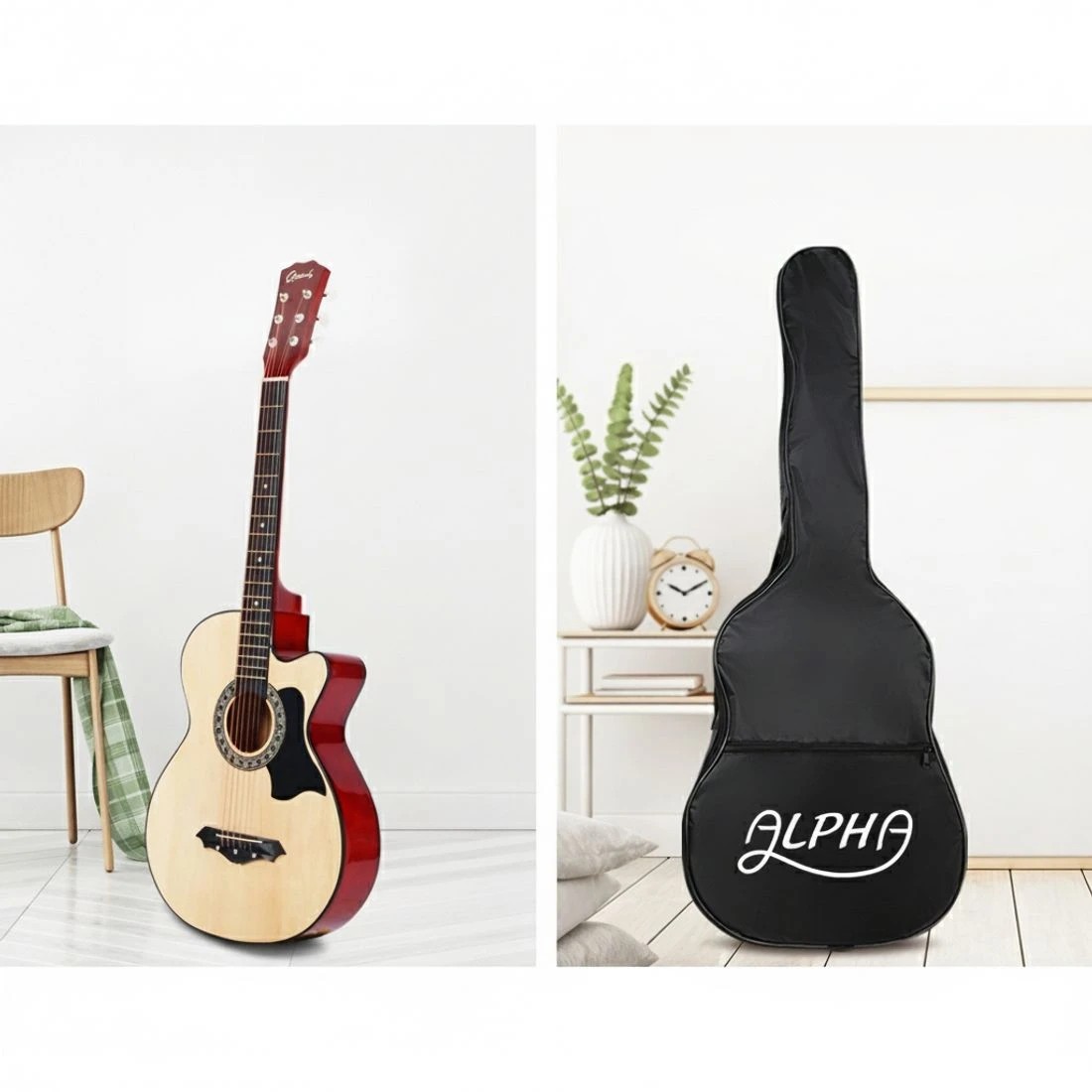 4 Alpha 38 Inch Acoustic Guitar Wooden Body Steel String Full Size Cutaway Wood - Natural, 4 of 7
