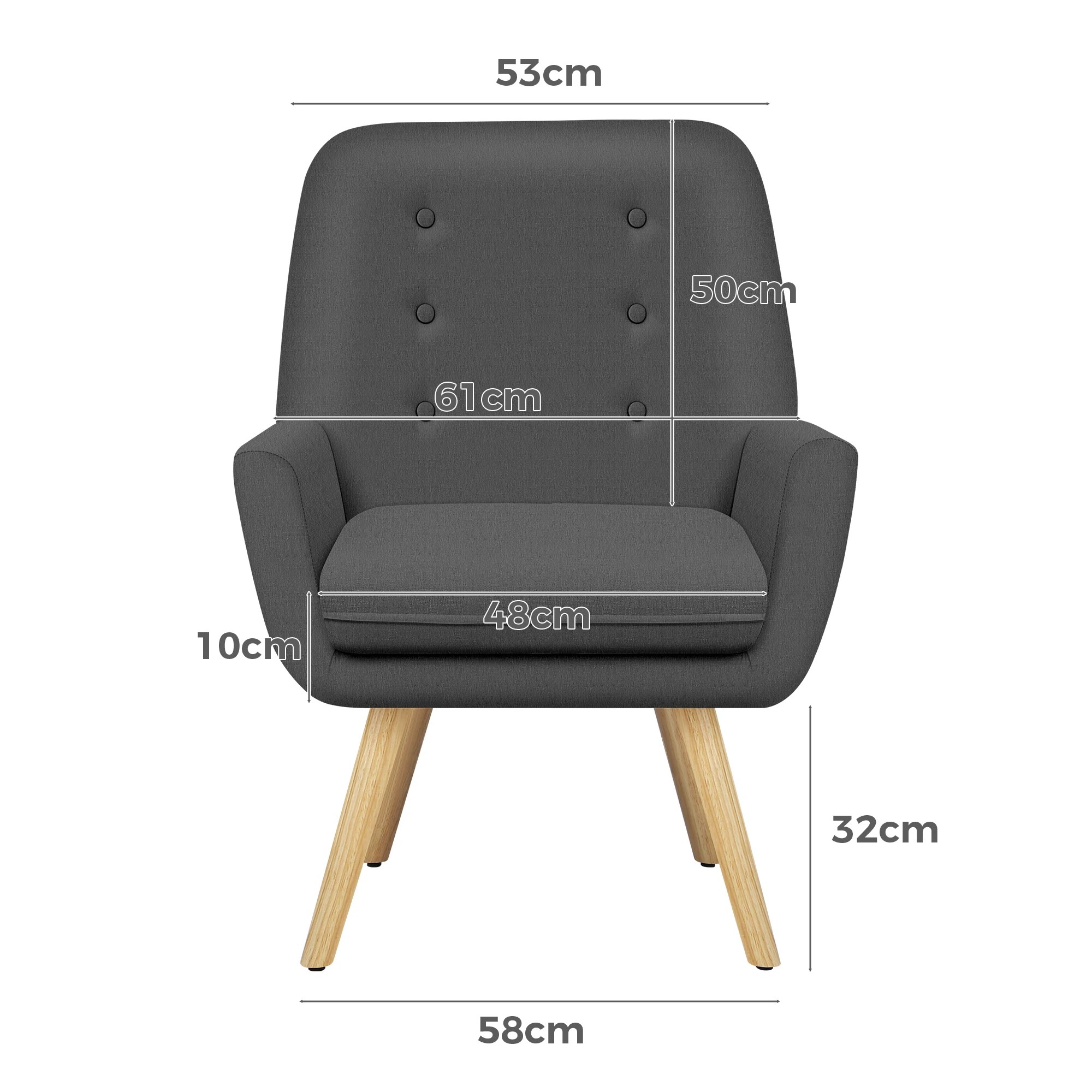 6 Alfordson Armchair Lounge Chair Tub Accent Chairs Fabric Couch Sofa - Grey, 6 of 9