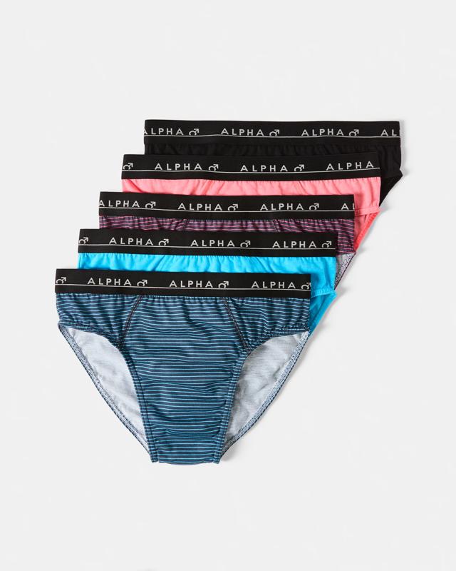 5 Pack Alpha Attached Elastic Hipster Br