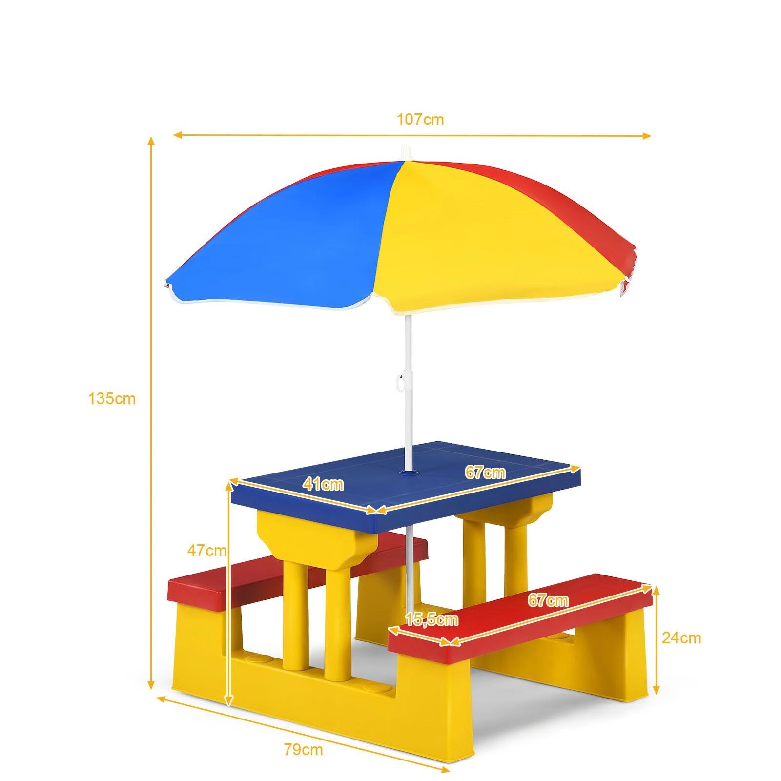 4 Costway Kids Picnic Table Set Outdoor Bench w/Umbrella, 4 of 4