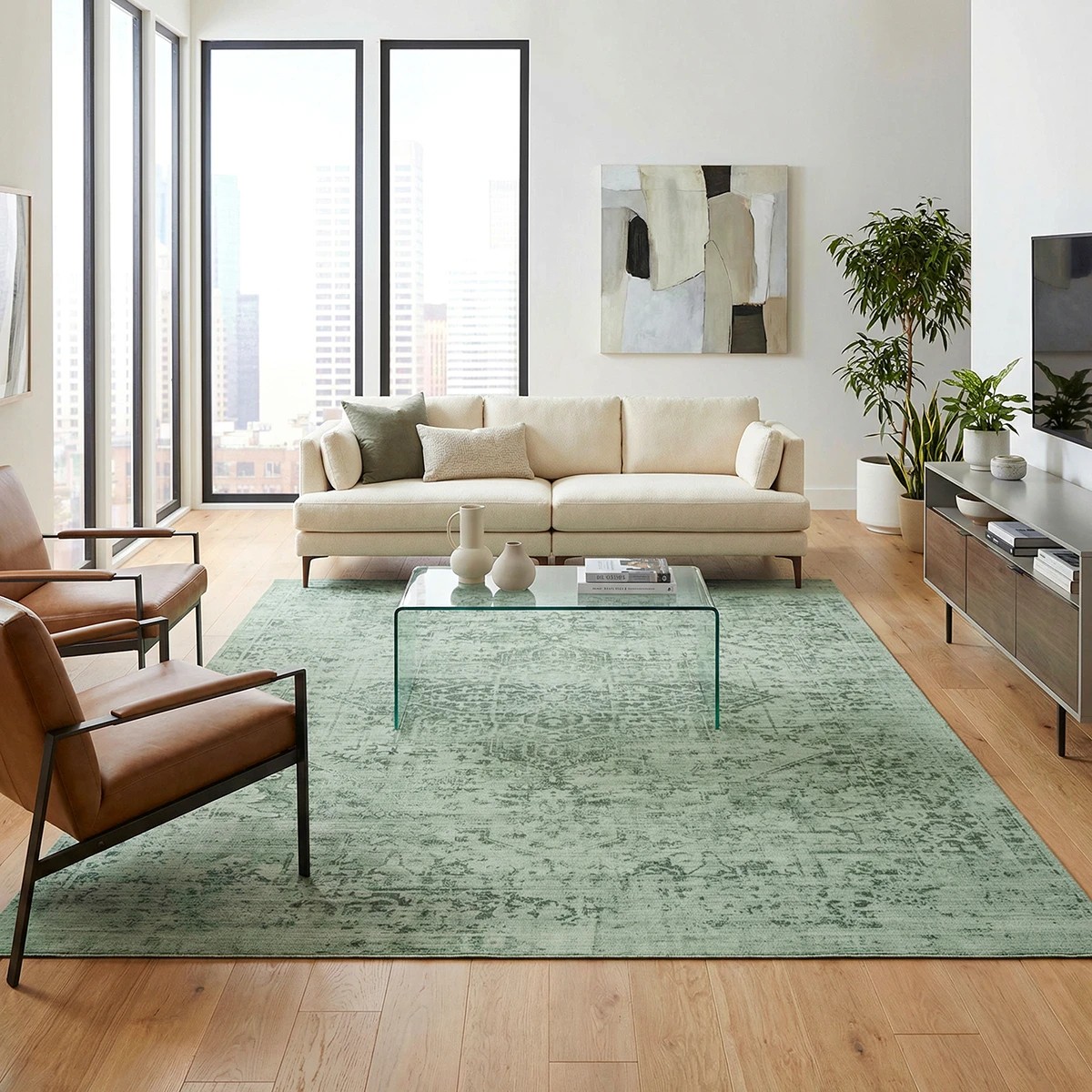 2 Common Ground Rugs Opaline Washable 220x150cm - Medium Floor Rug - Green, 2 of 9