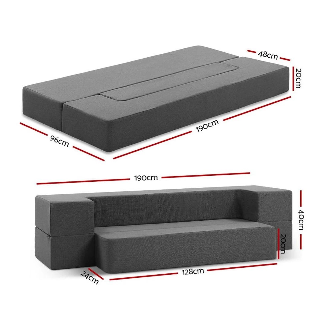 2 Giselle Bedding Foldable Mattress Folding Foam Sofa Bed Chair - Single Bed - Grey, 2 of 8